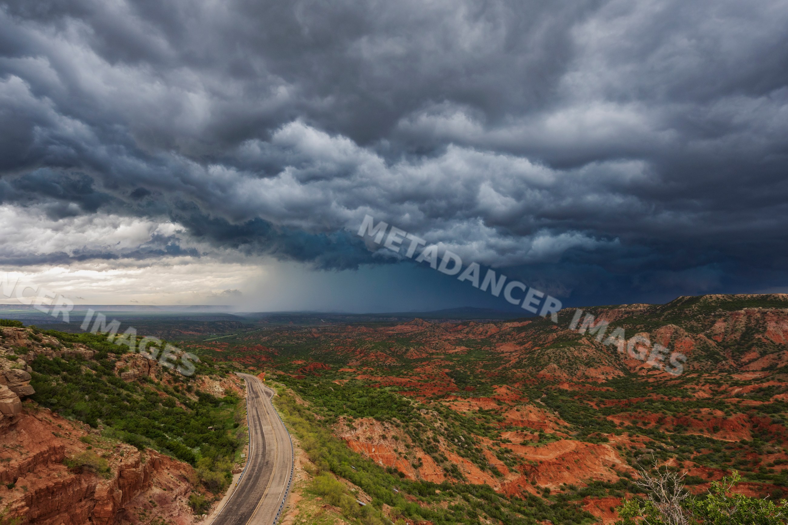 Storm clouds and rain over palo duro canyon