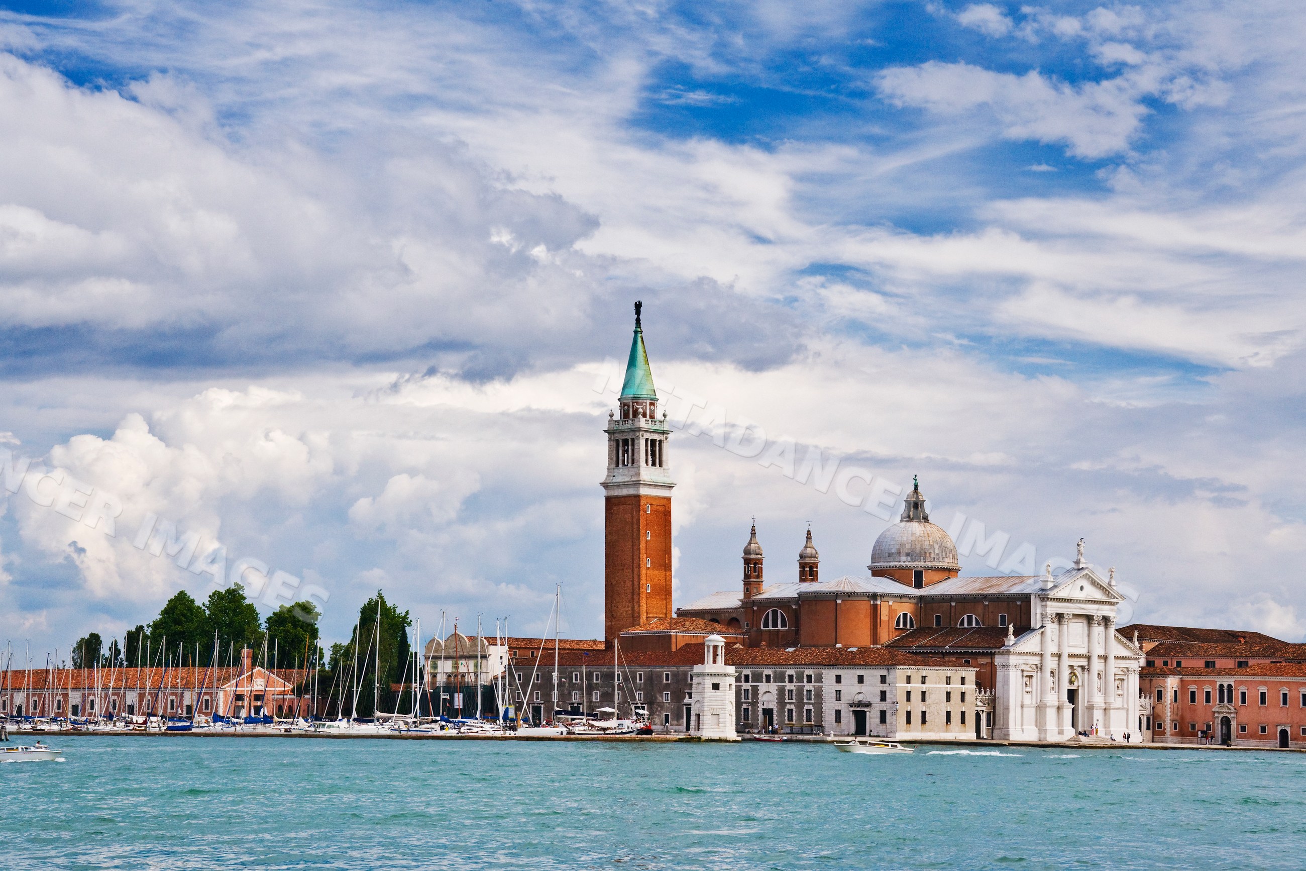 San giorgio maggiore with bell tower and boats italy