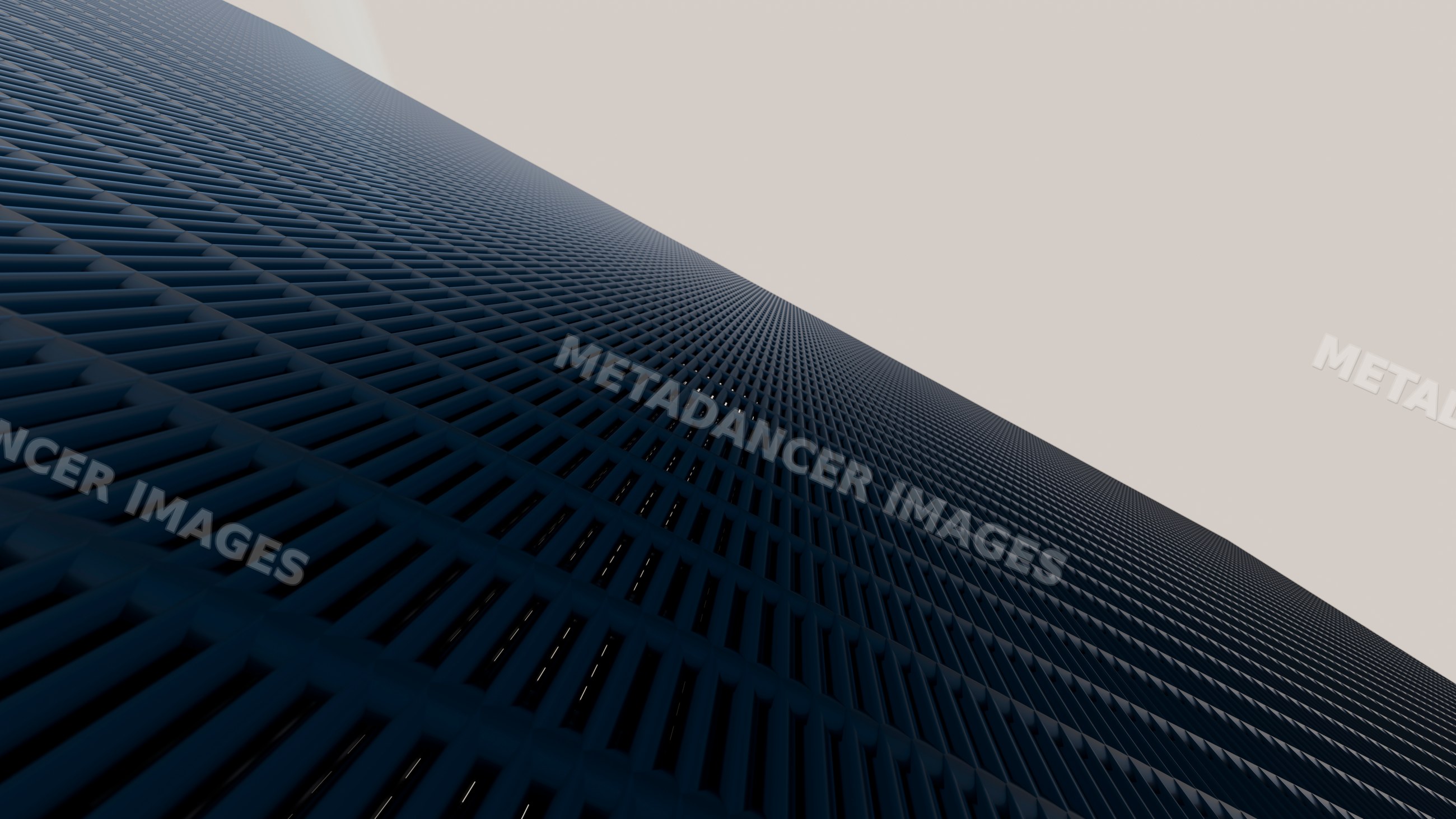 Curved blue grid pattern on modern architectural surface