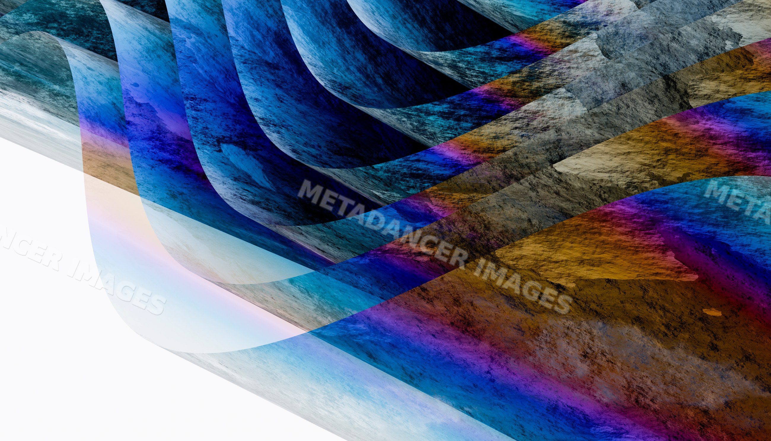 Abstract layered curved shapes with colorful textured surfaces