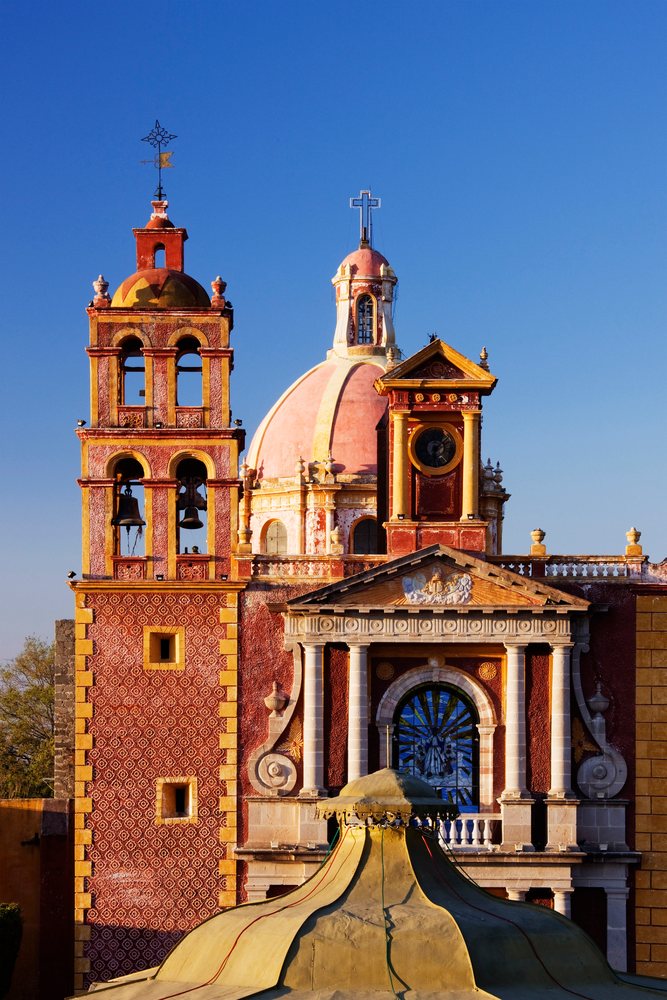 Church with bell tower and dome in querétaro, mexico