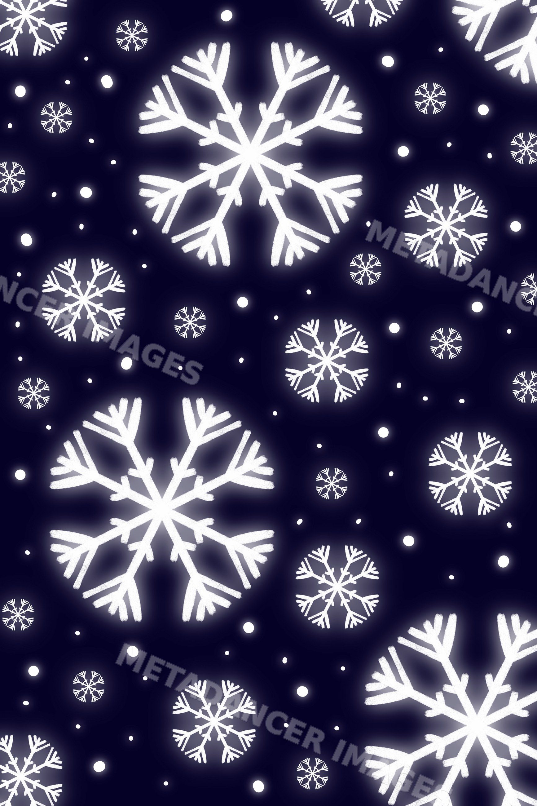 Digital illustration of white snowflakes falling in winter weather