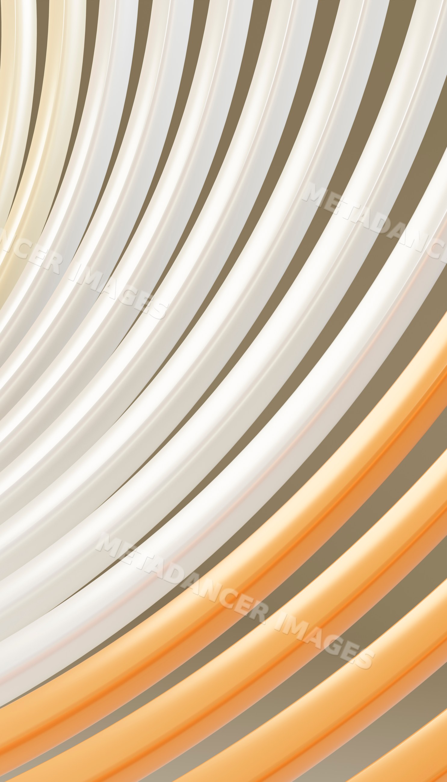 Abstract flowing pattern of curved orange and white tubes