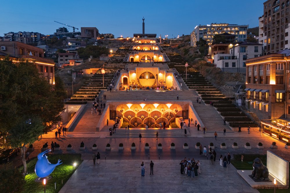 The cascade monumental stairway at Dusk in yerevan Armenia