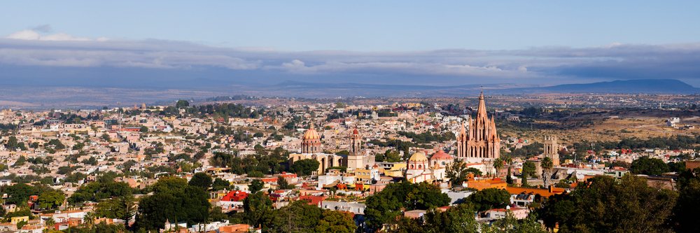 Panoramic cityscape of san miguel de allende with historic church