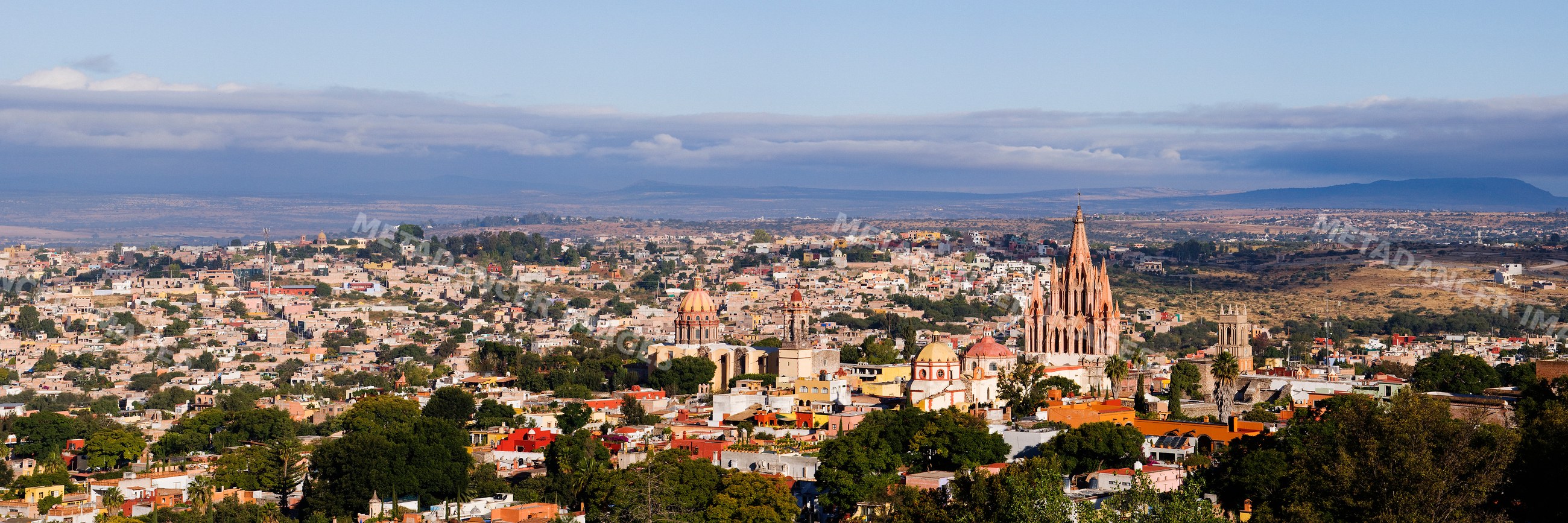 Panoramic cityscape of san miguel de allende with historic church
