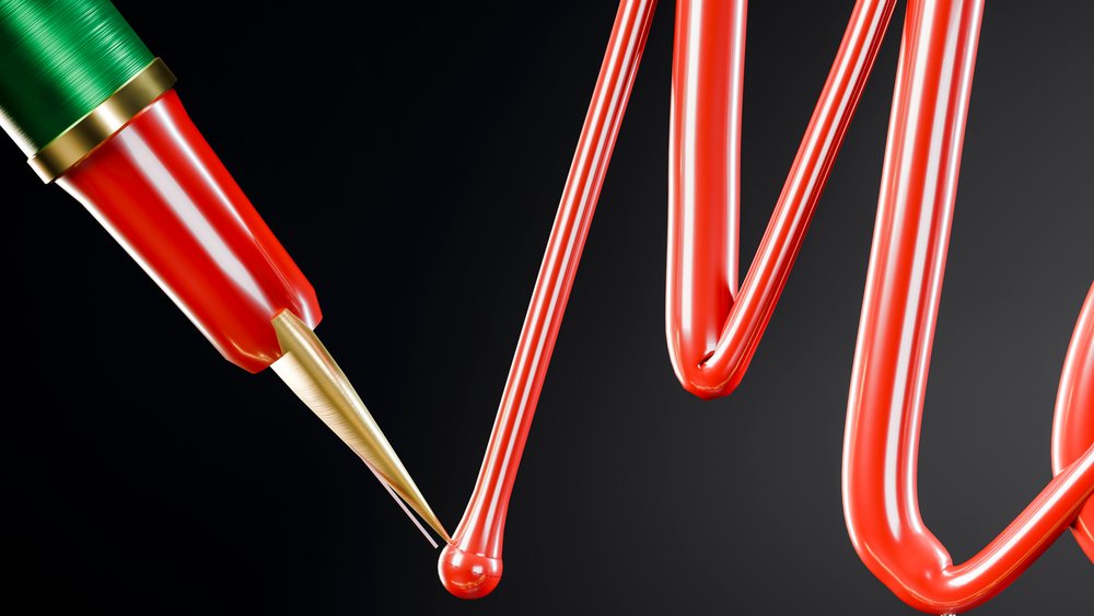 Close-up of fountain pen writing red ink illustration