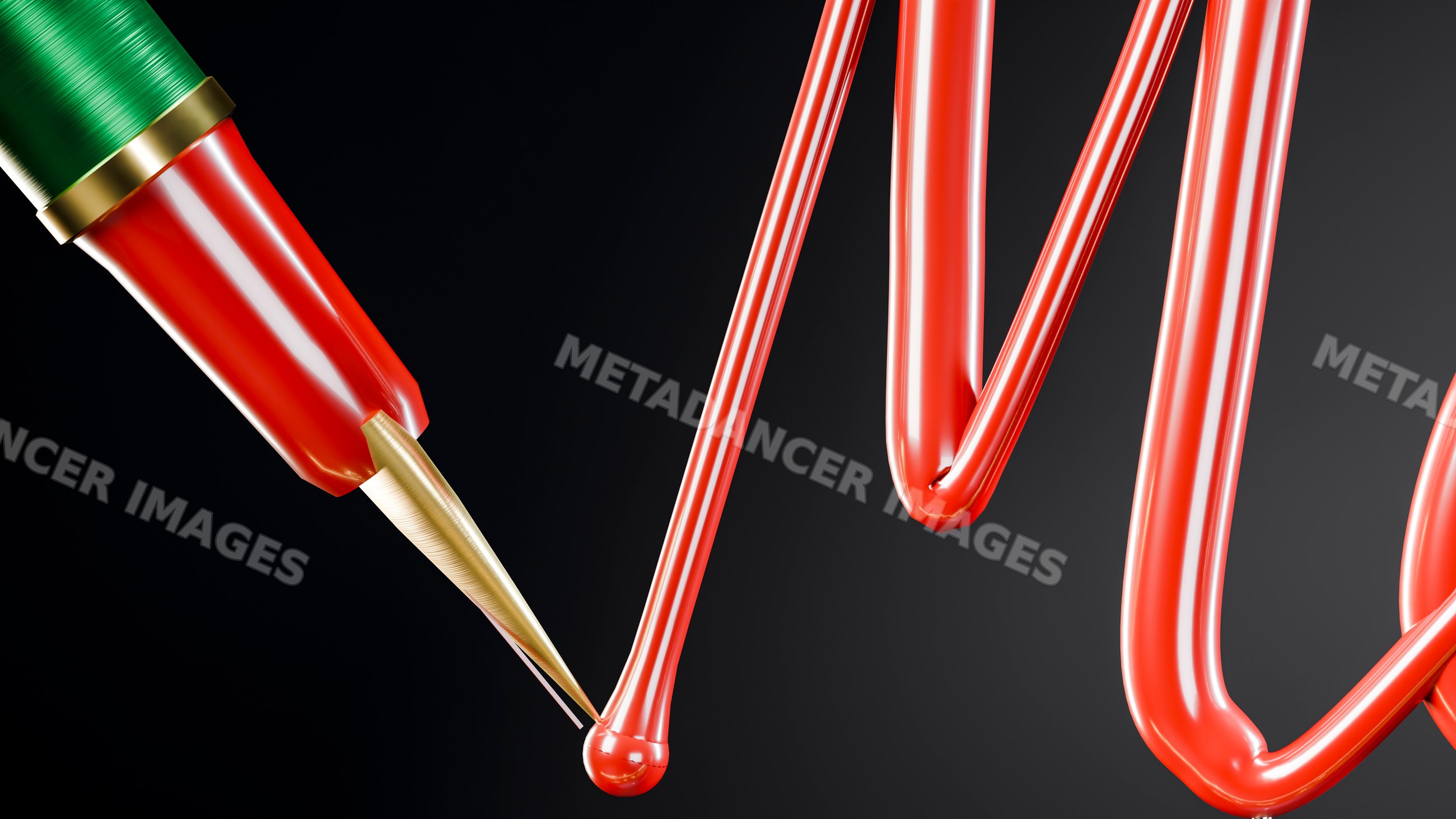 Close-up of fountain pen writing red ink illustration