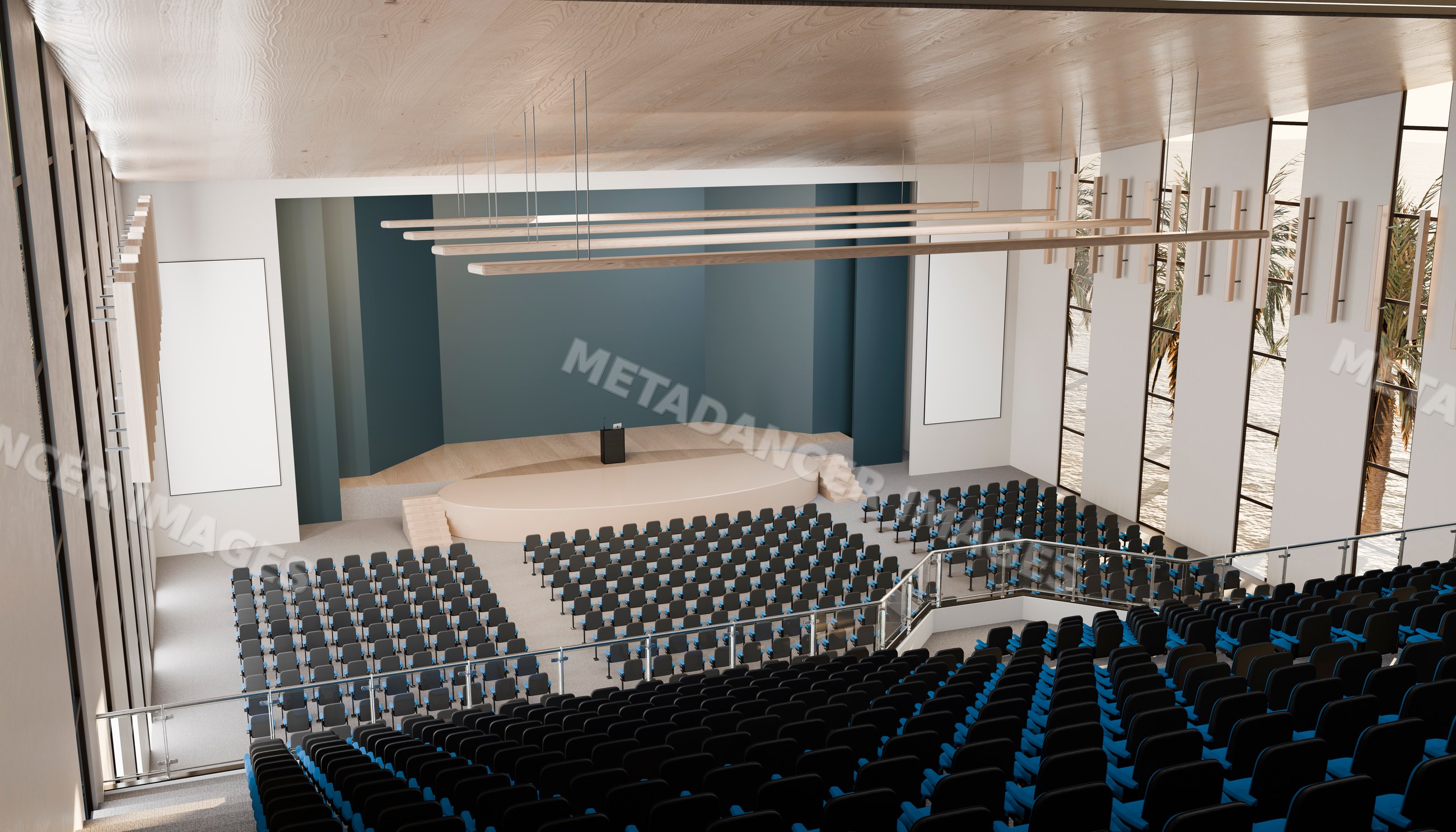 Conference hall with stage and auditorium seating