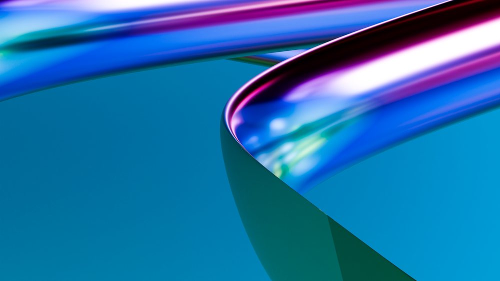 Abstract colorful smooth dynamic ribbons on blue background