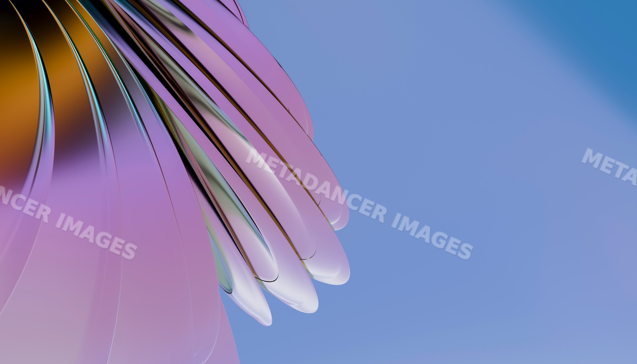 Close-up of curved metallic abstract sculpture with purple hues