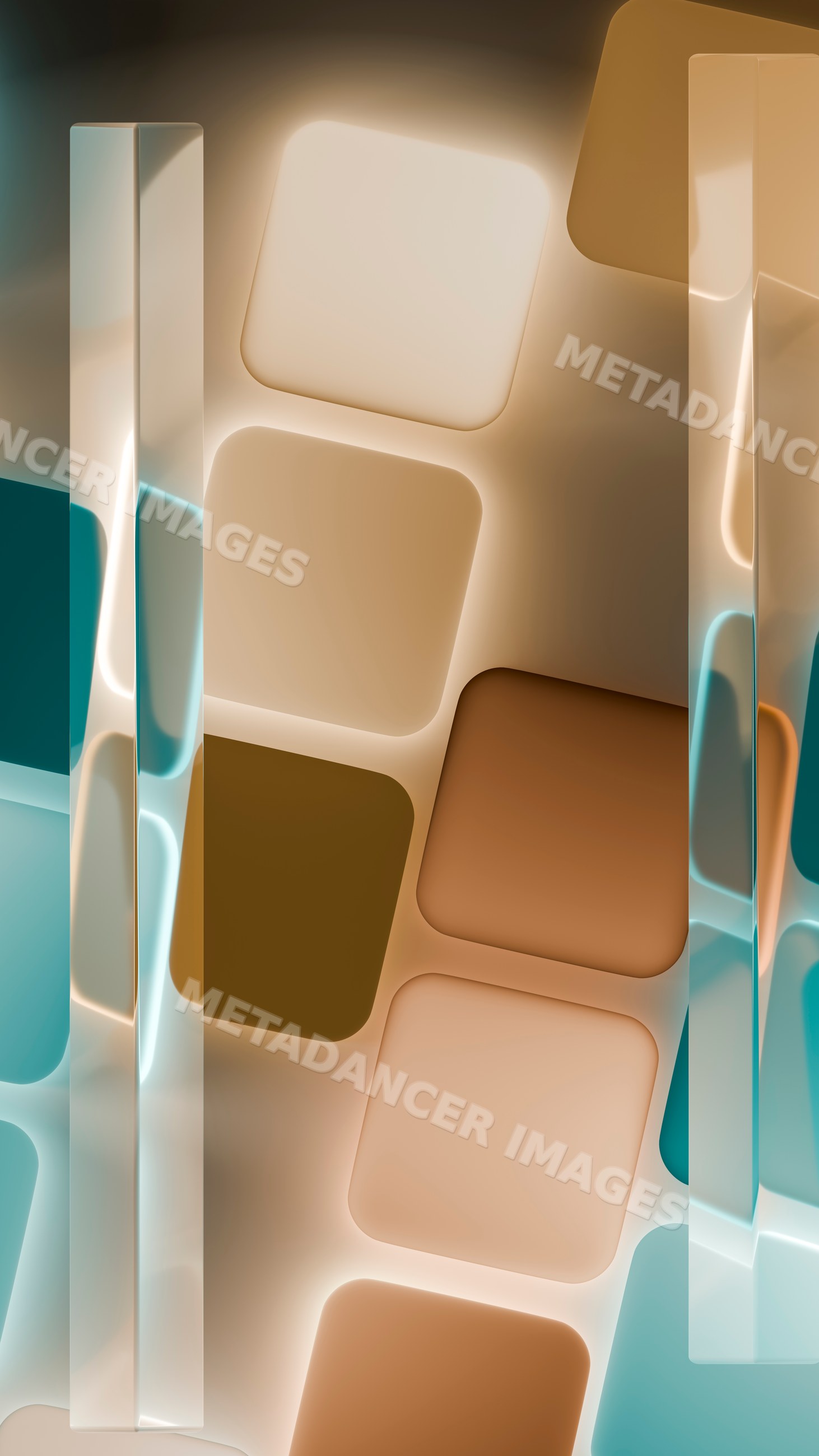 Abstract digital illustration with glowing rounded squares
