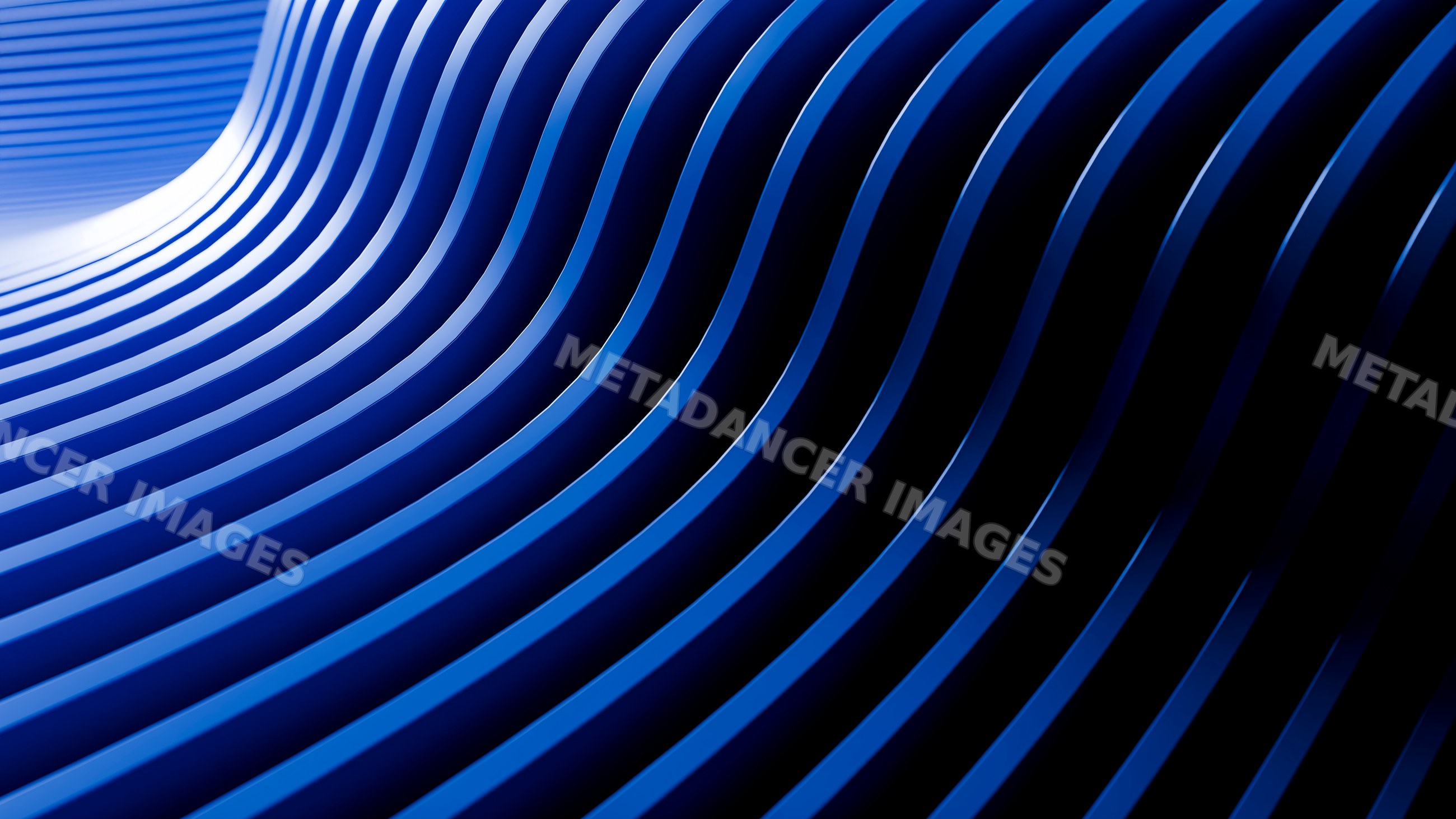 Blue curved stripes digital abstract artwork with smooth glossy