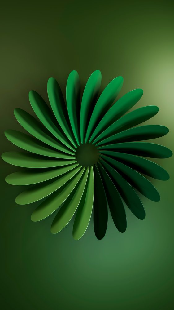 Abstract green spiral pattern with symmetrical curved shapes