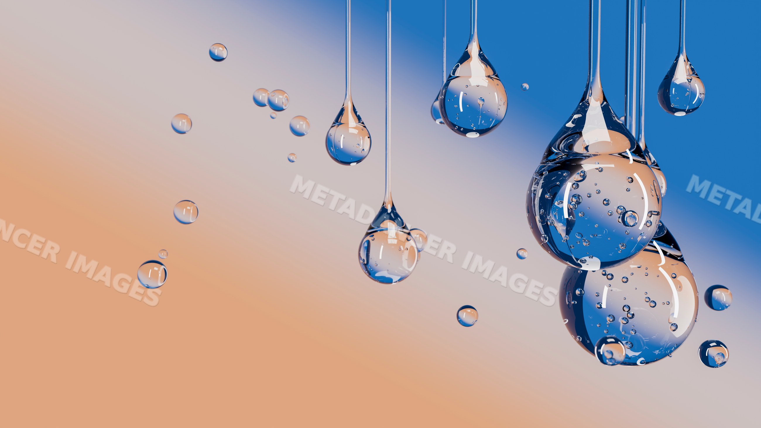 Illustration of transparent water droplets hanging on gradient