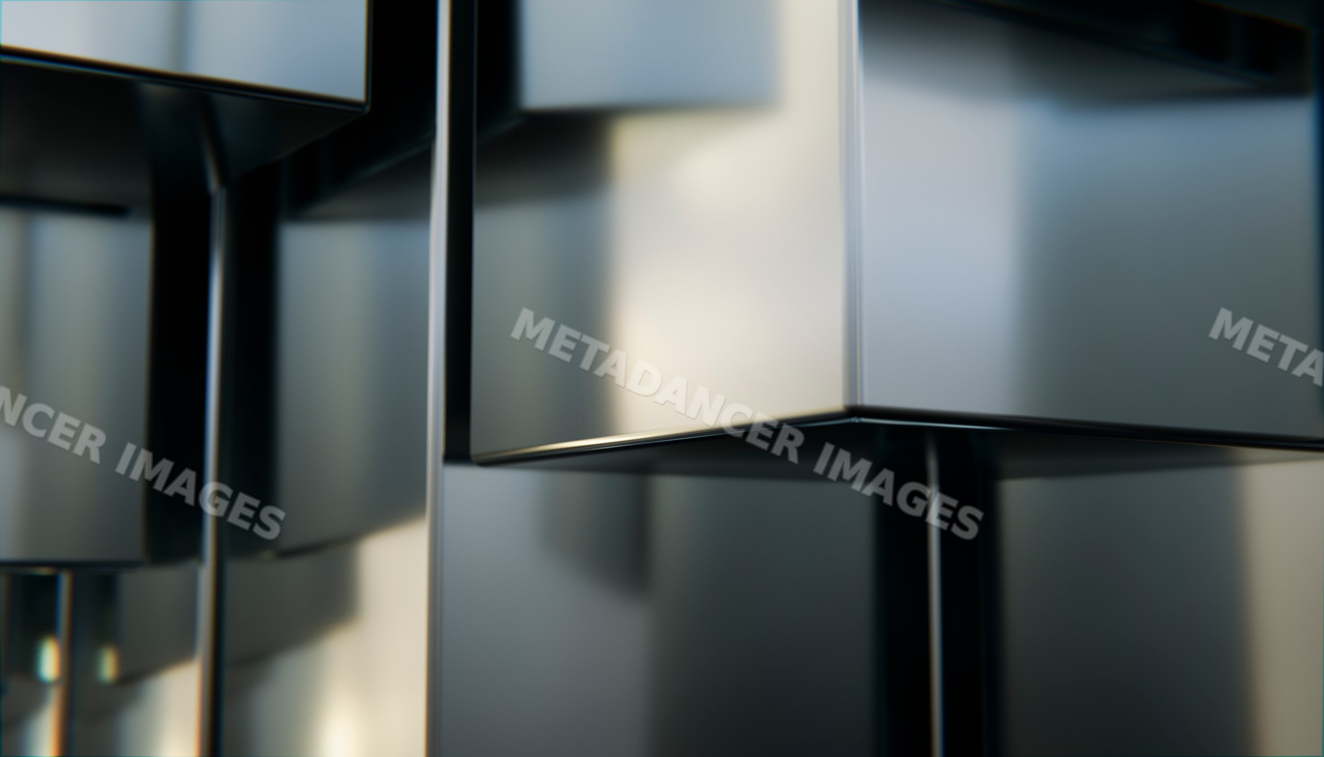 Close-up of interconnected reflective metal cubes in industrial design