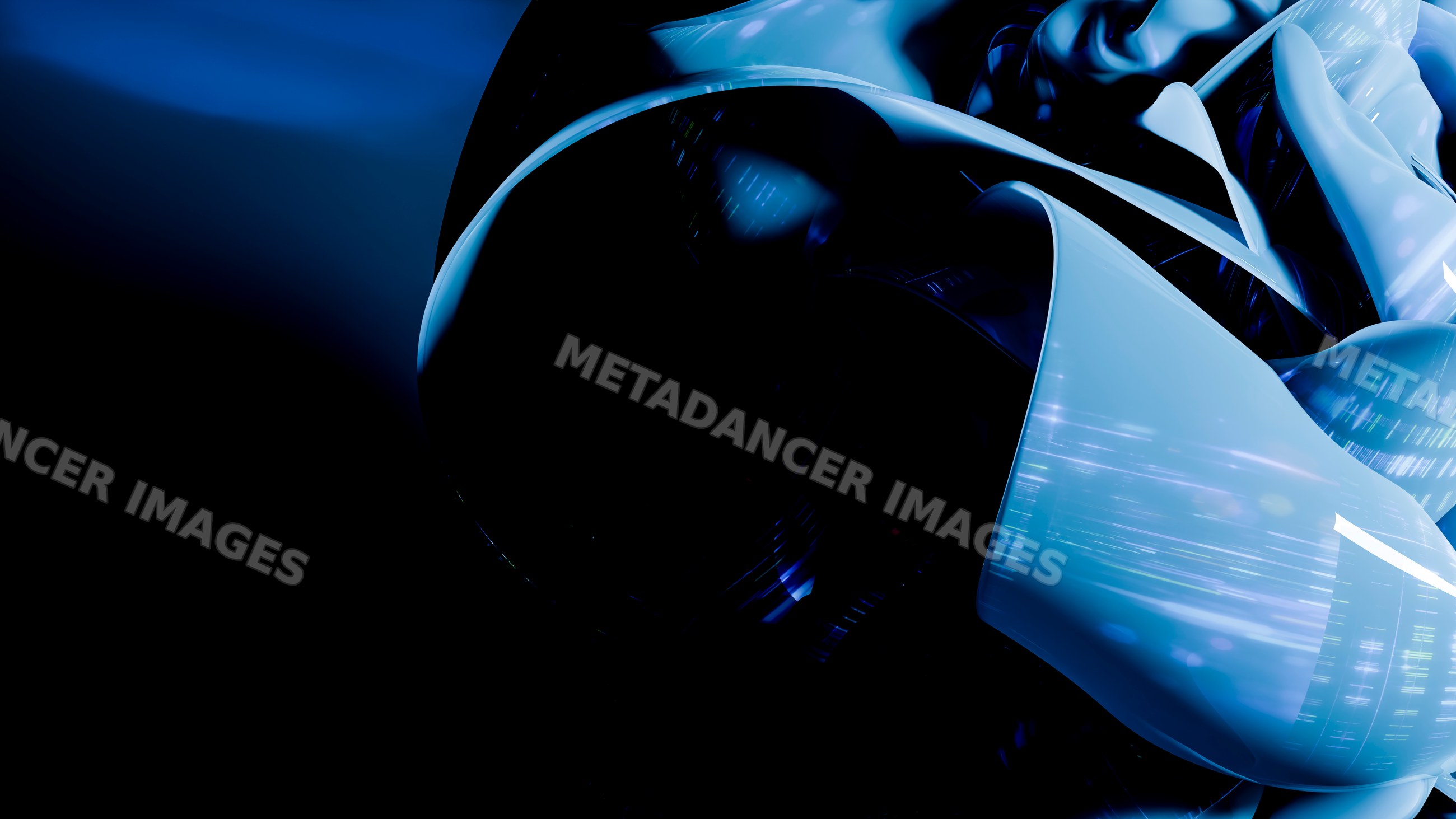 Abstract blue futuristic digital art with smooth glossy curves