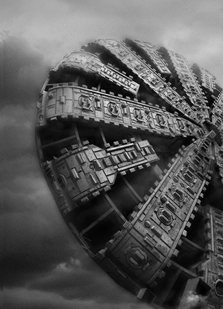 Close-up of a tunnel boring machine in operation for excavation