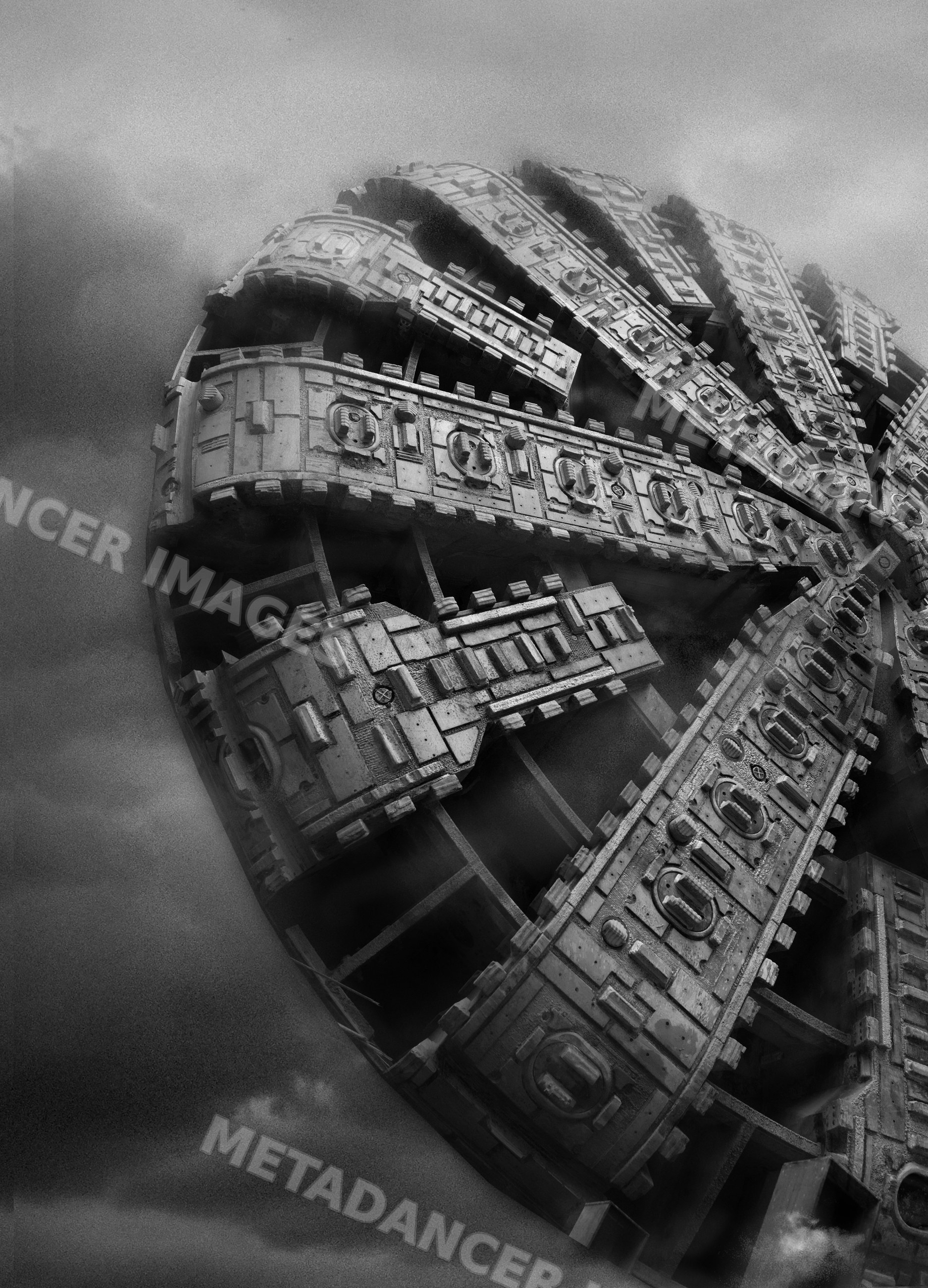Close-up of a tunnel boring machine in operation for excavation