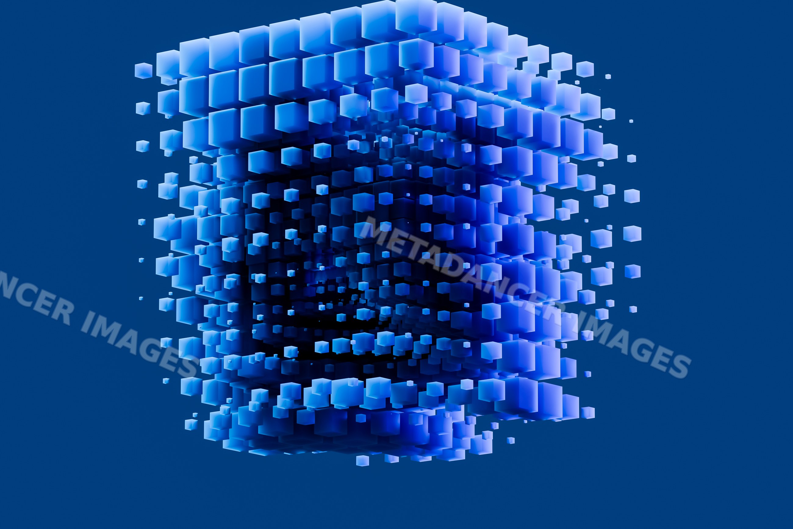 Floating blue cubes forming digital geometric structure abstract