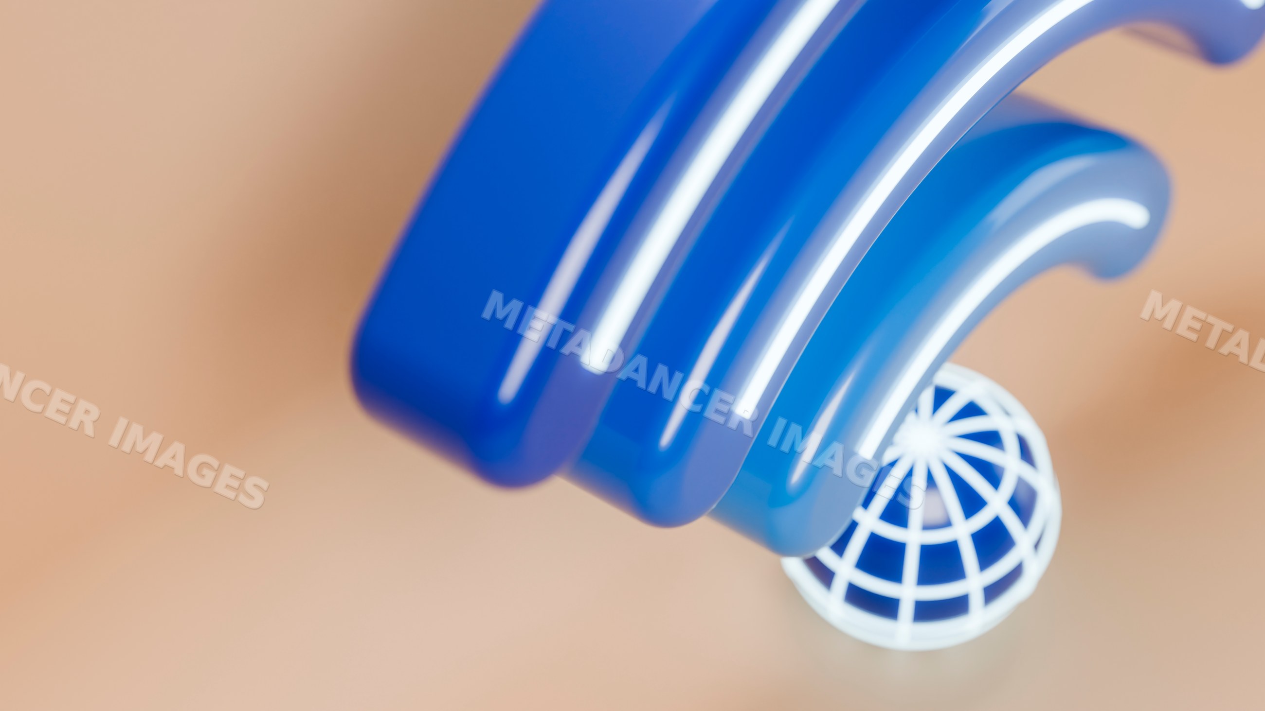 Blue wifi symbol with globe representing wireless network connection