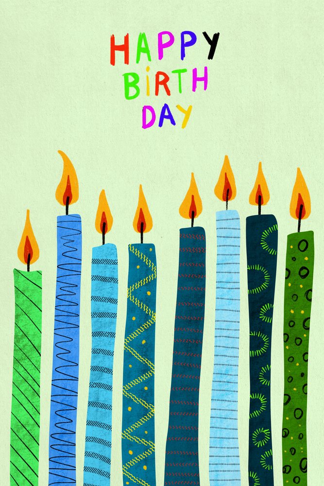 Illustration of colorful birthday candles with cheerful greeting