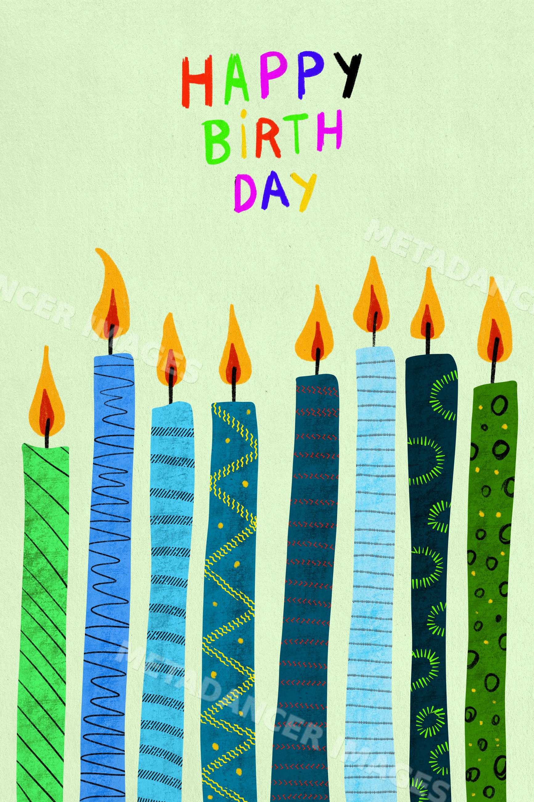 Illustration of colorful birthday candles with cheerful greeting
