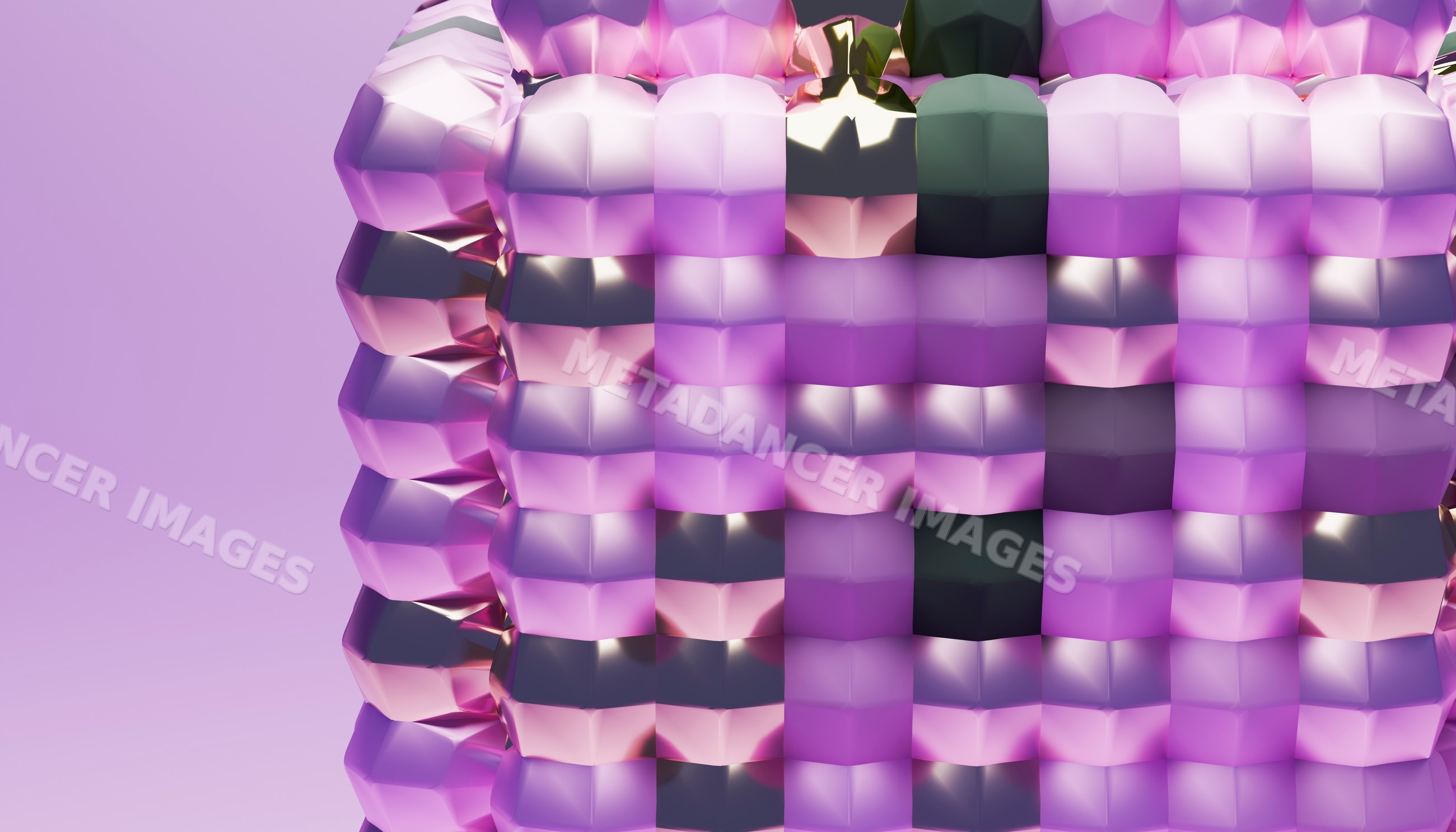 3d rendering of an abstract sculpture with reflective purple blocks