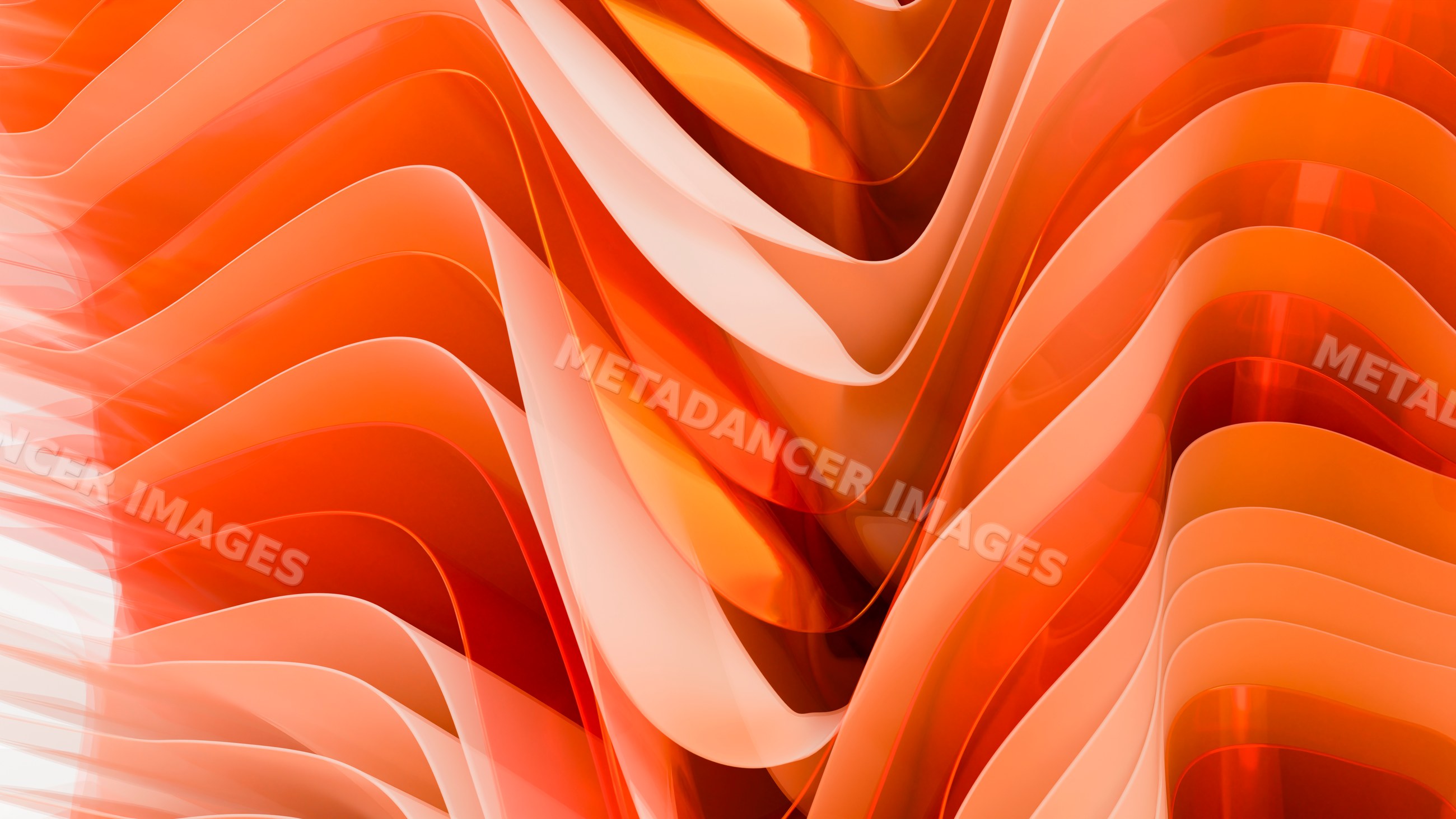 Abstract orange fluid curved shapes in a layered glossy design