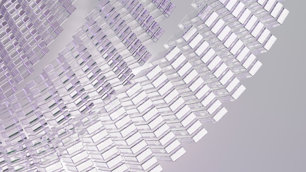 Abstract transparent cubes forming geometric digital pattern