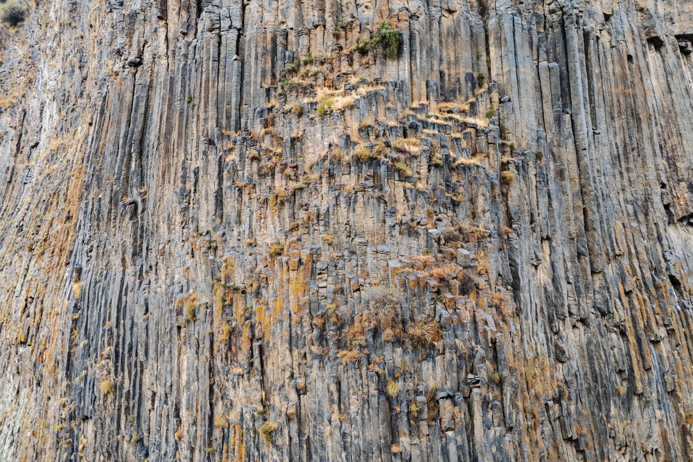 Basalt columns rock formation at Garni Gorge below garni temple