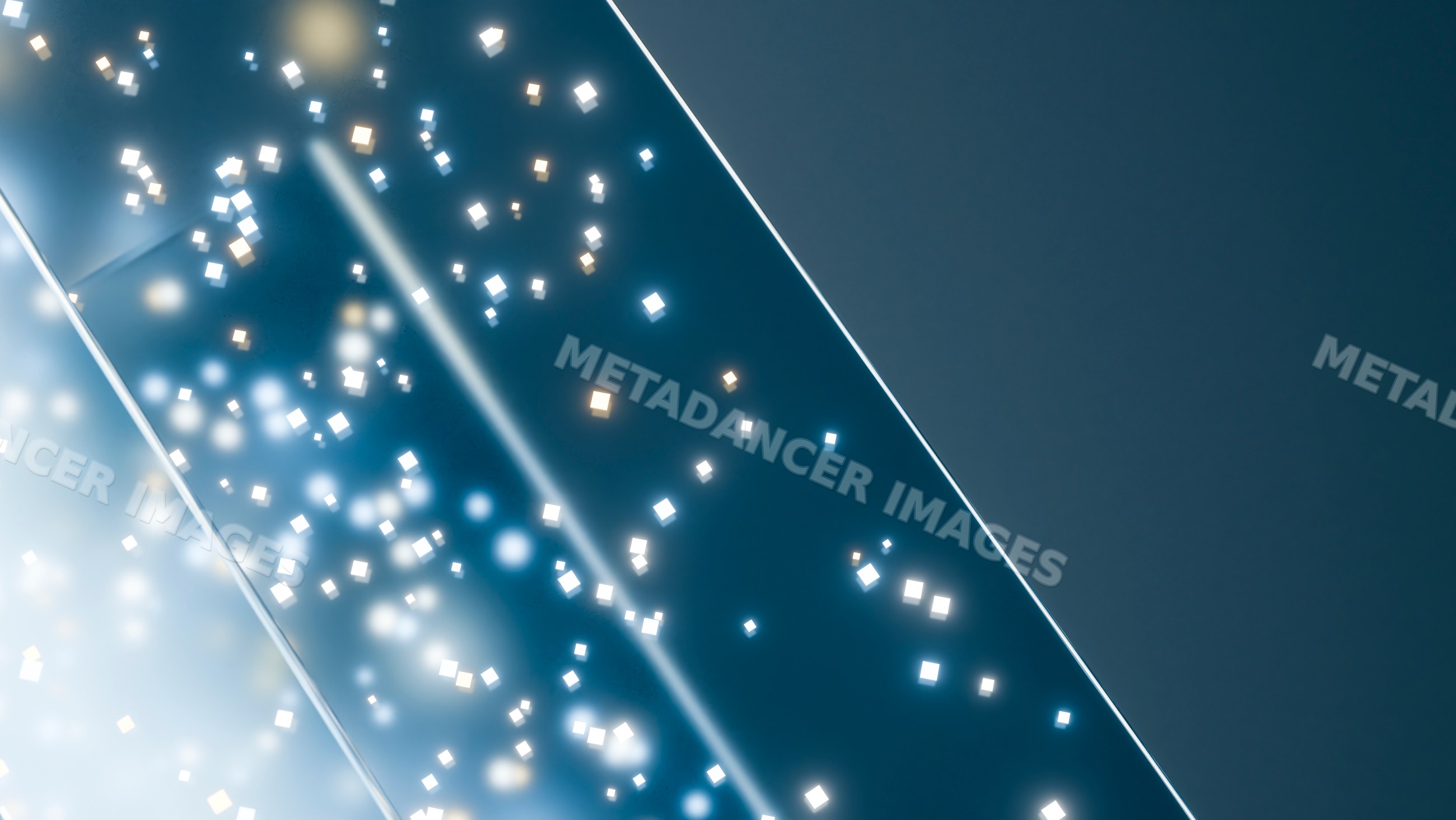 Abstract blue digital light particles with glowing squares