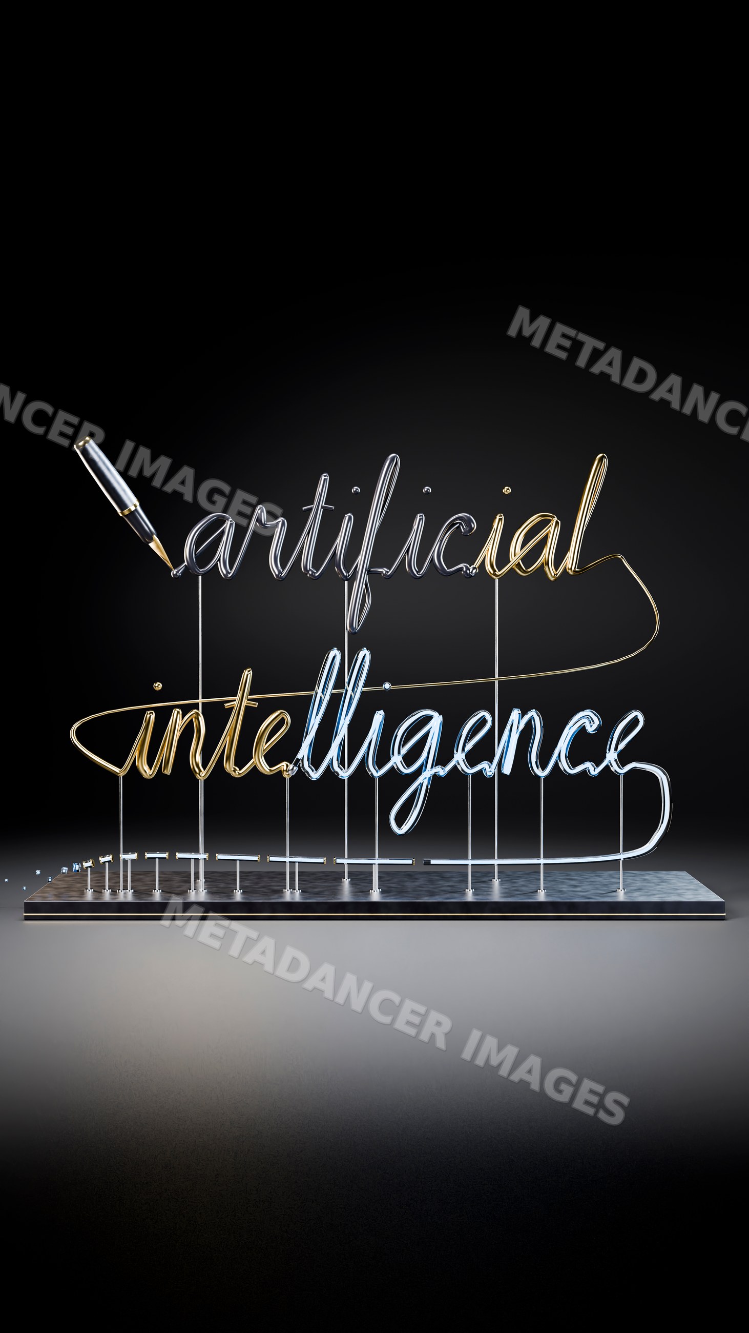 Neon sign with glowing 'artificial intelligence' lettering