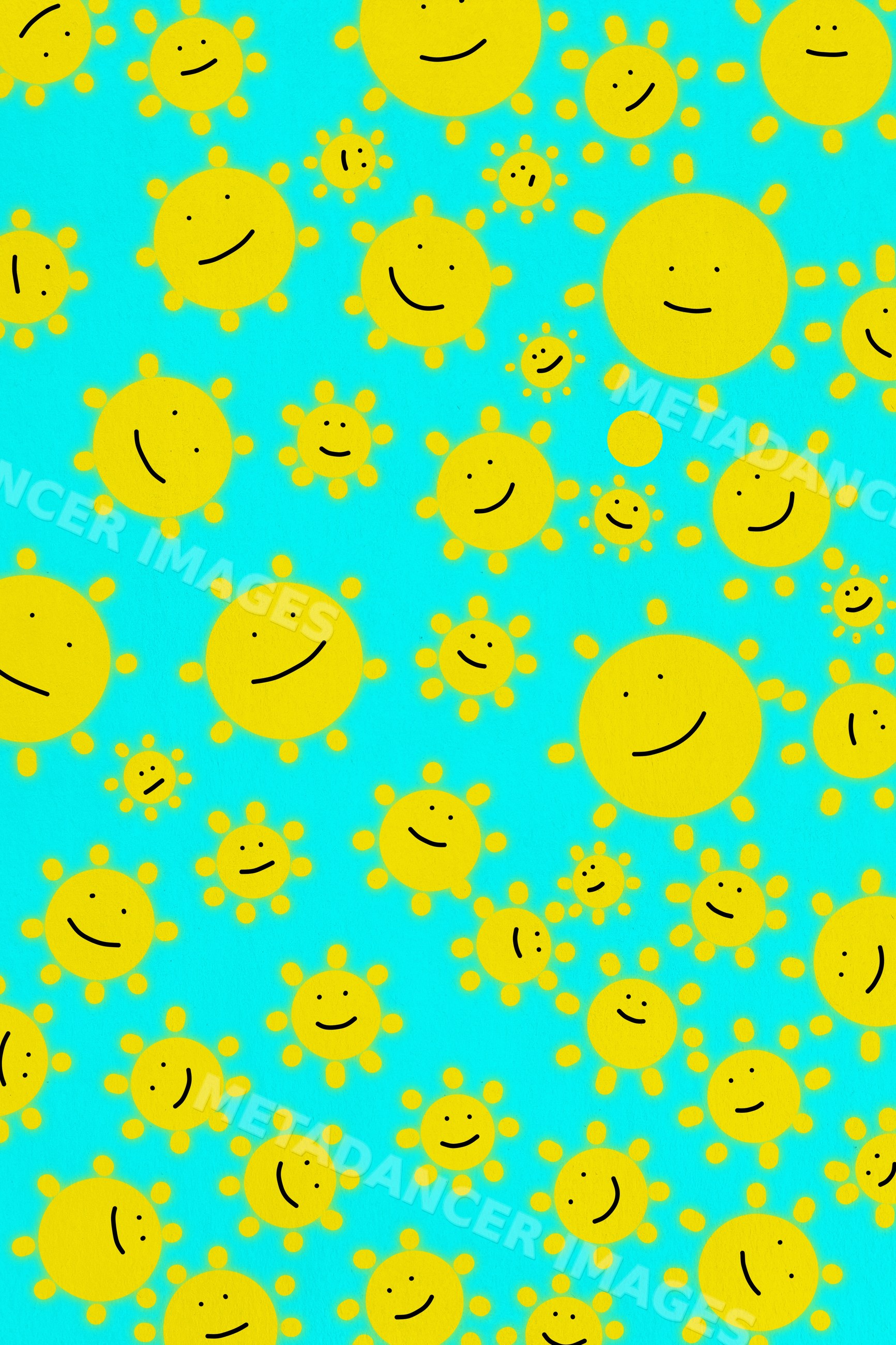 Yellow sun shapes pattern on blue background illustration