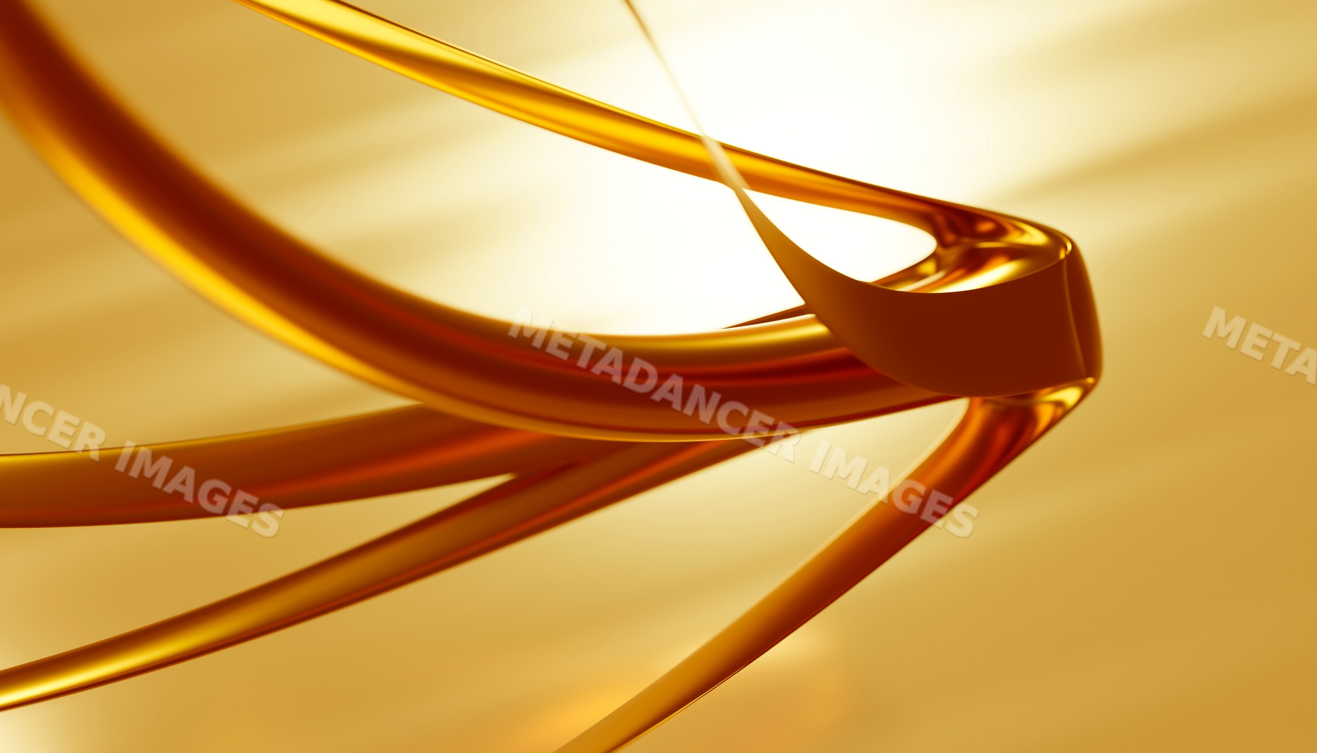 Abstract flowing golden ribbons twisting in smooth loops