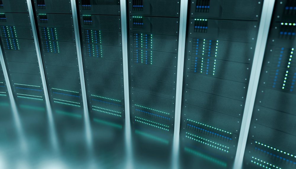 Server racks with illuminated leds in a data center