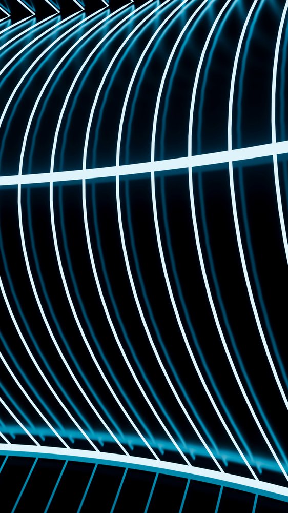 Abstract digital art of blue glowing curved lines on black background
