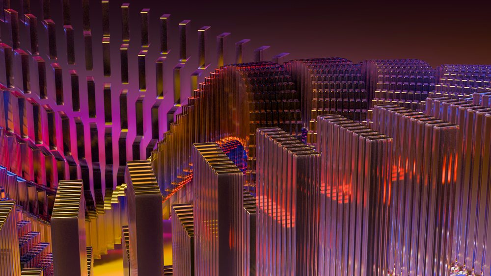 Abstract 3d digital illustration of colorful vertical glass ridges