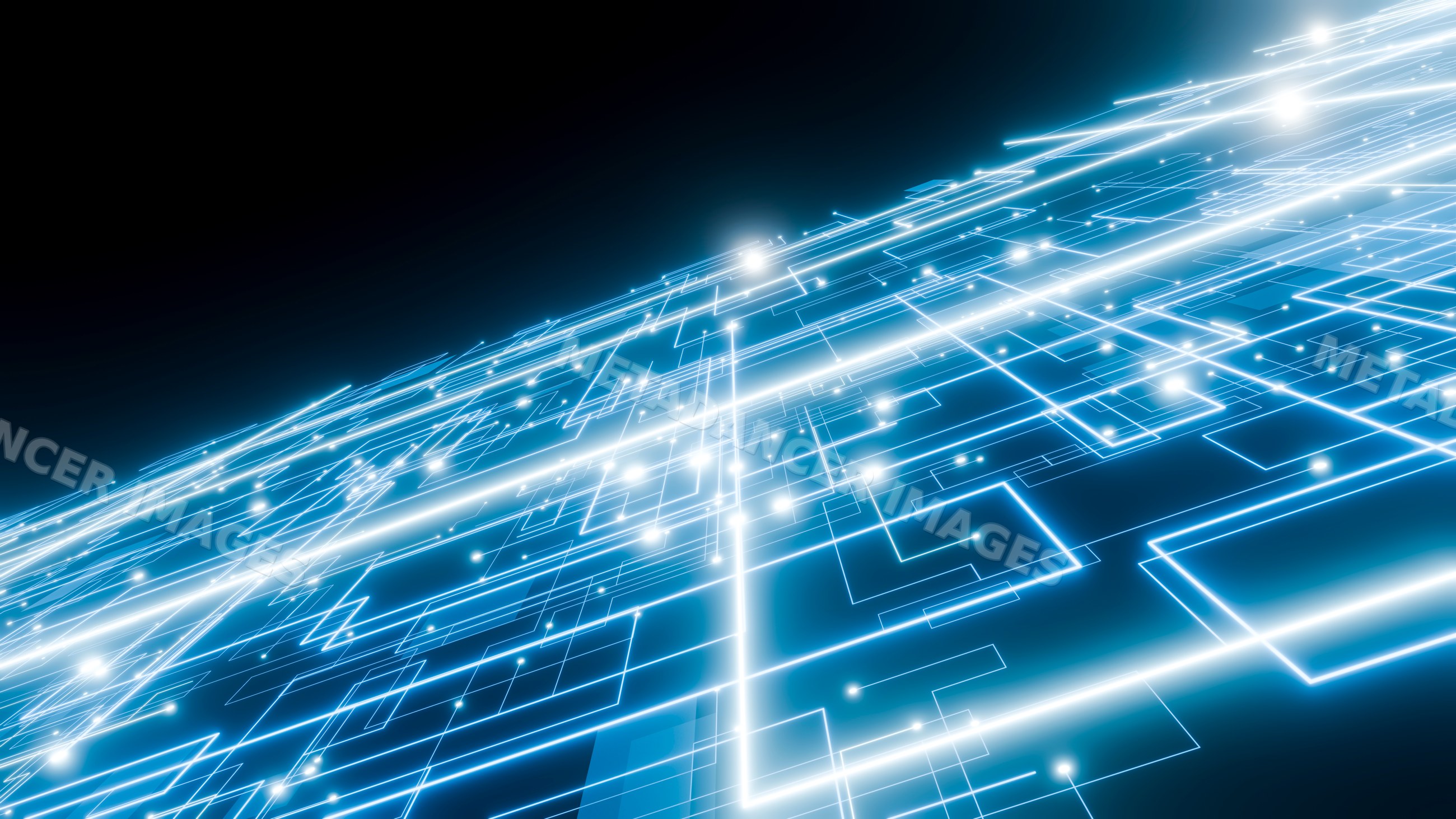 Glowing abstract digital network with blue circuit lines