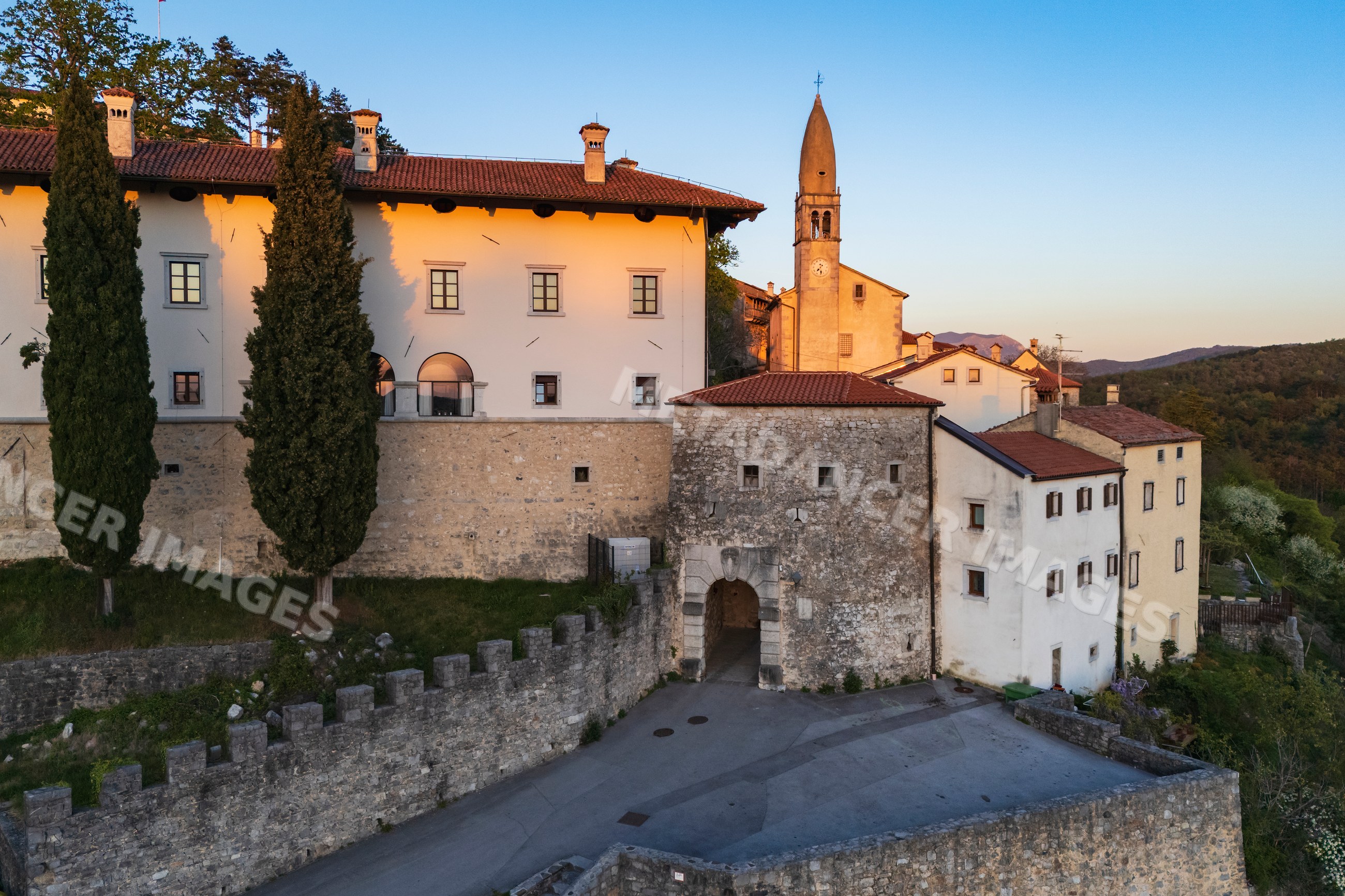 City gate of Štanjel and Church of St Daniel in a Church
