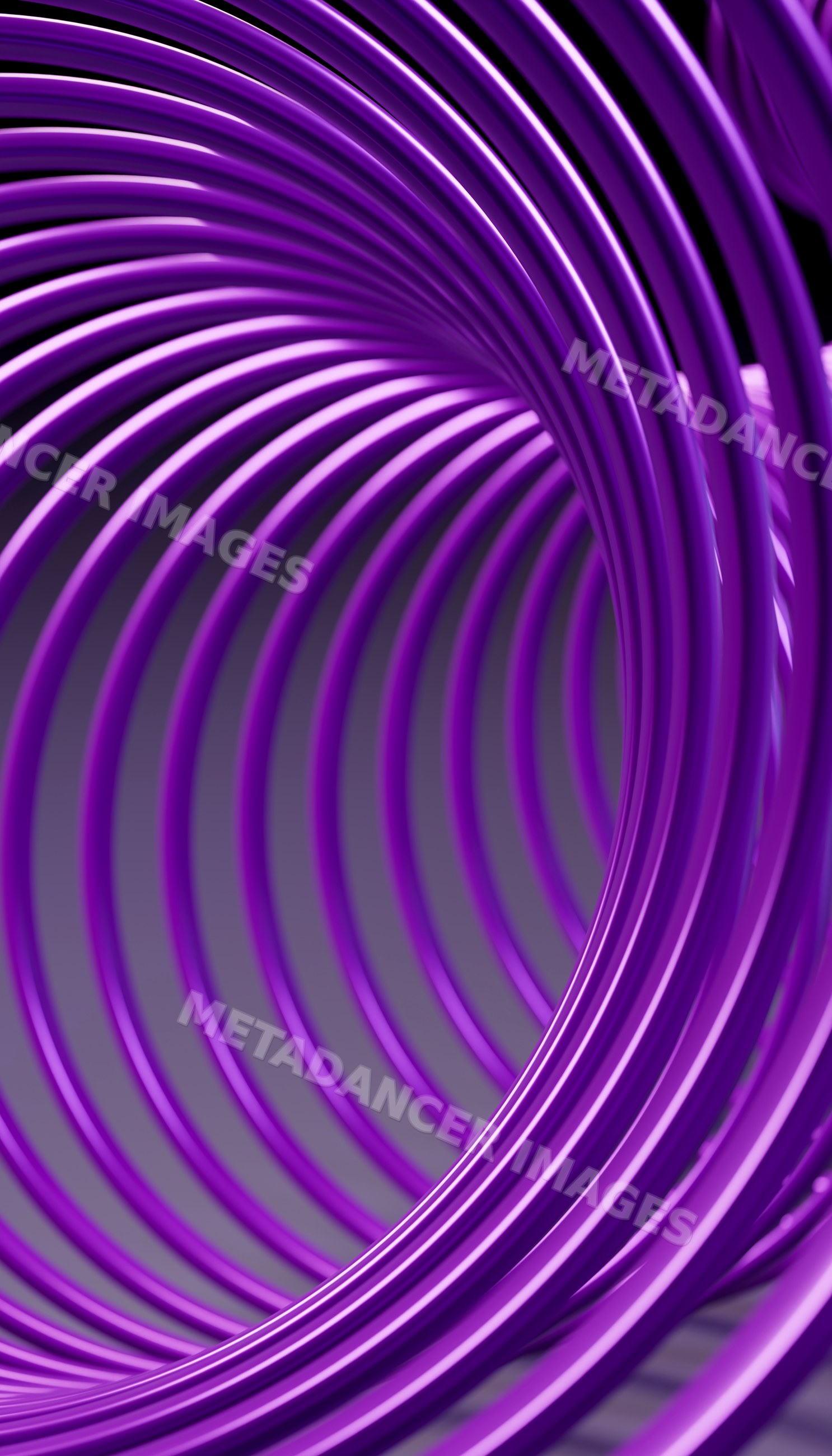 Glossy purple coil spiral digital illustration with reflective