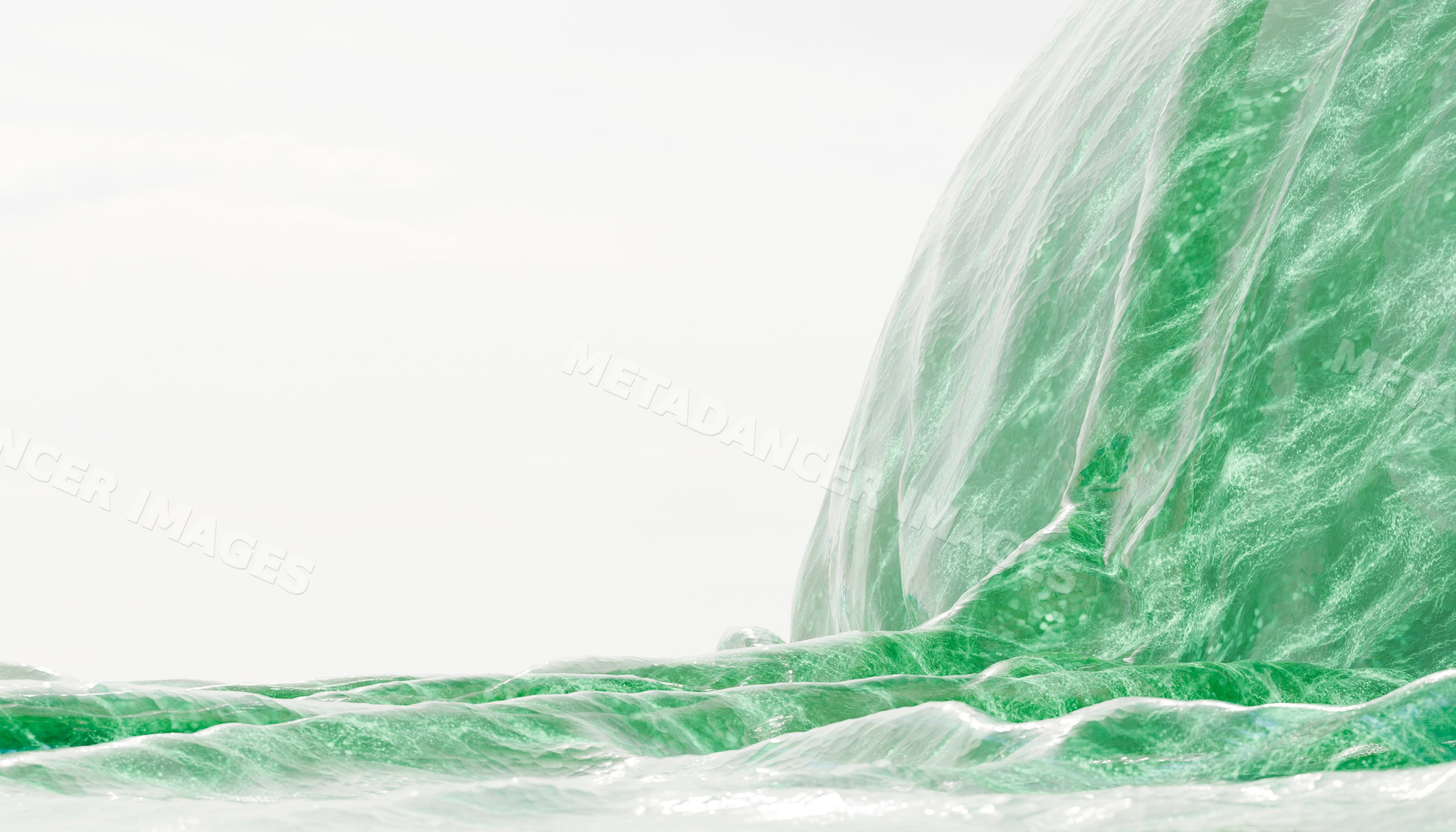 Close-up of a large green ocean wave flowing with white foam