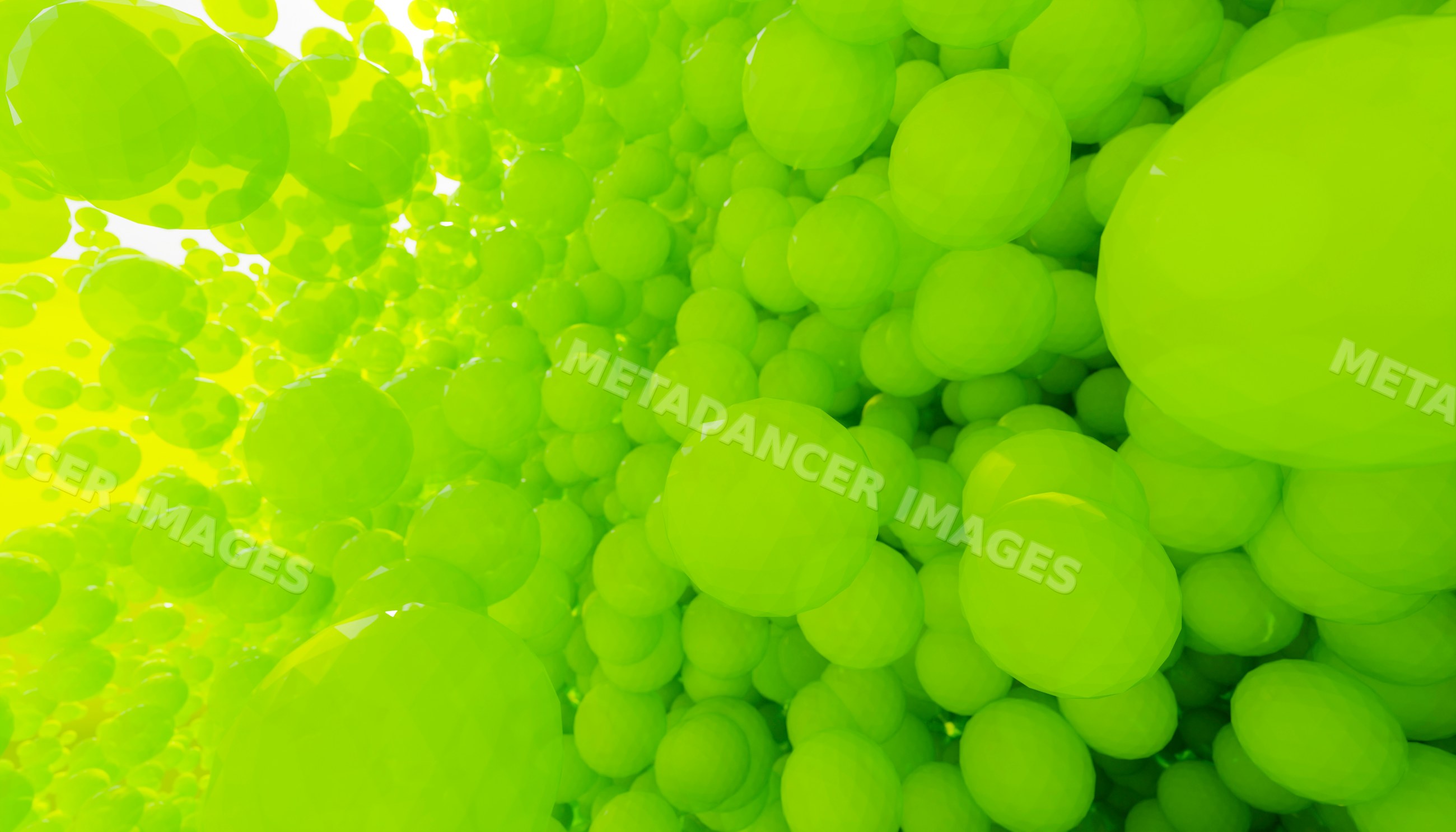 A cluster of floating green spheres creating an abstract digital