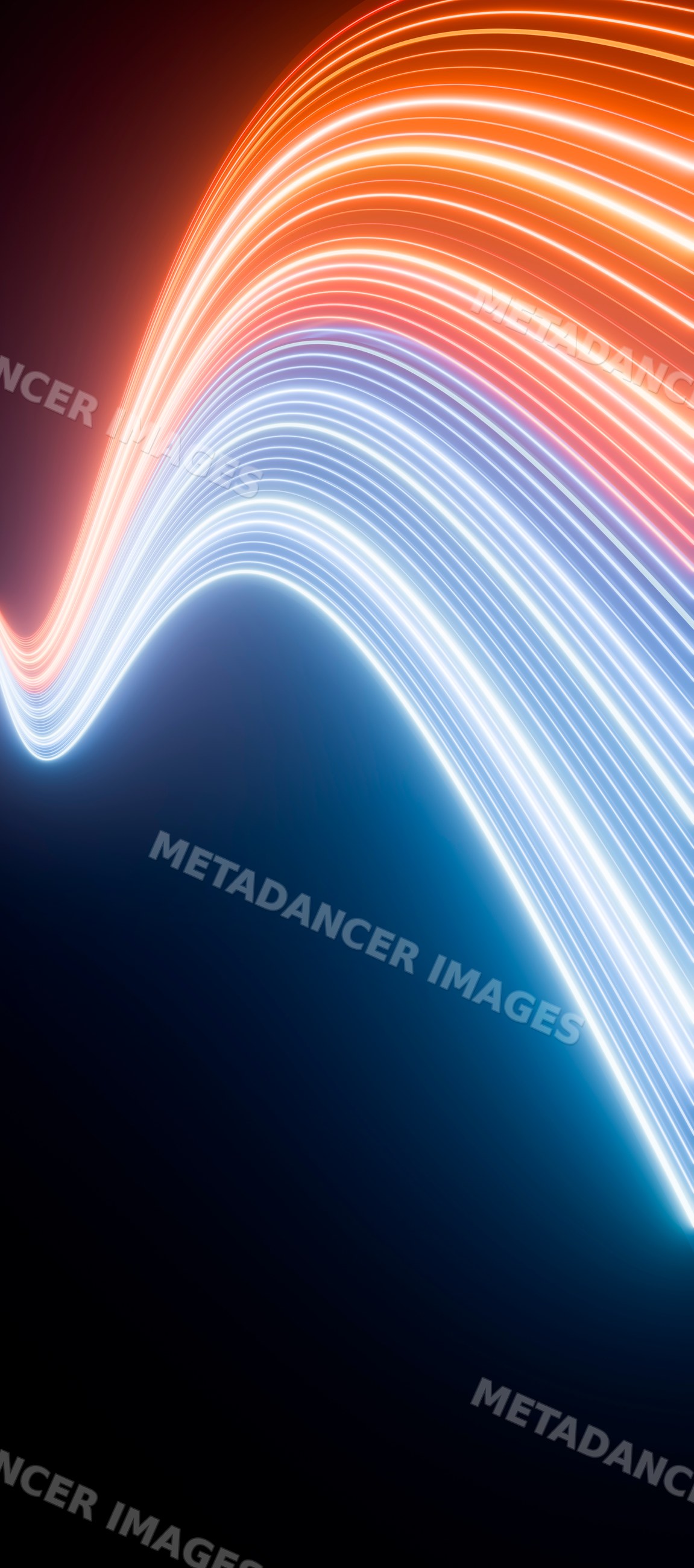 Abstract glowing orange and blue light waves digital art