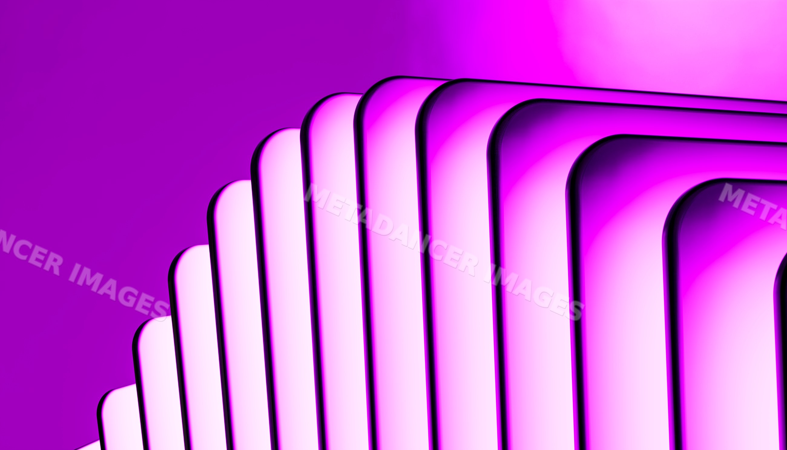 Stack of modern mobile phones fanned out on pink background