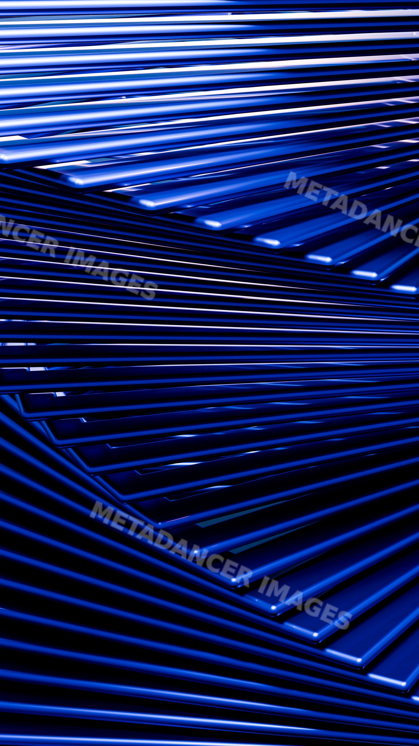 Stacked blue metal sheets with parallel angled arrangement
