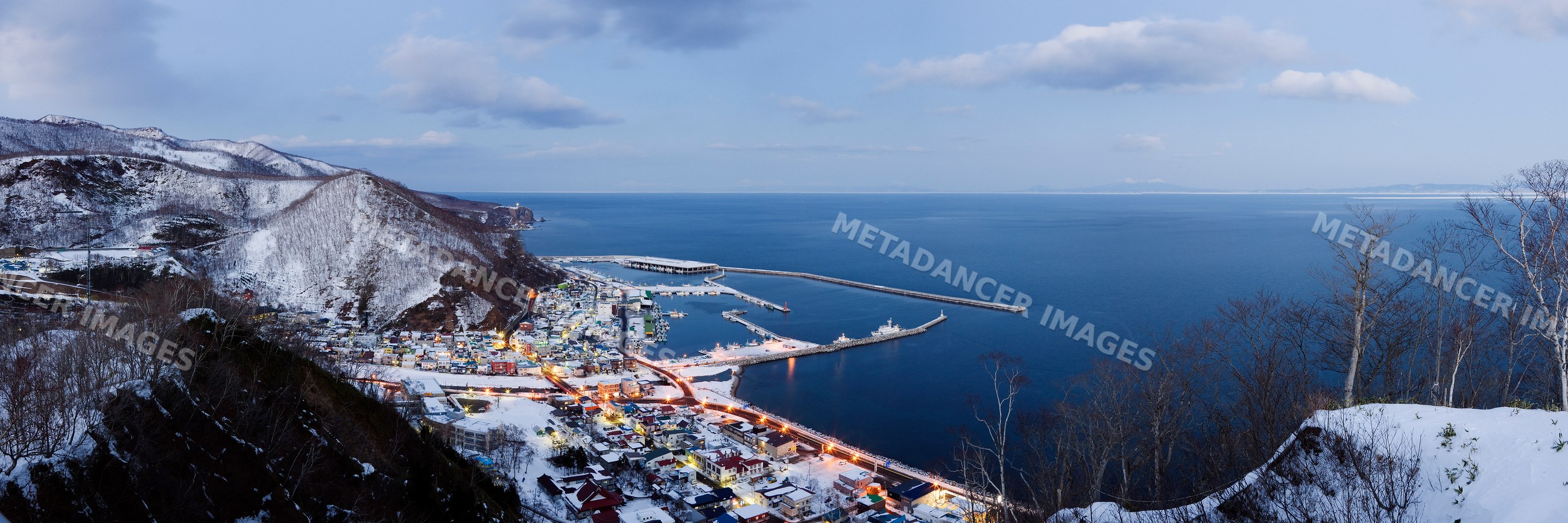 Fishing port and town of rausu on shiretoko peninsula japan