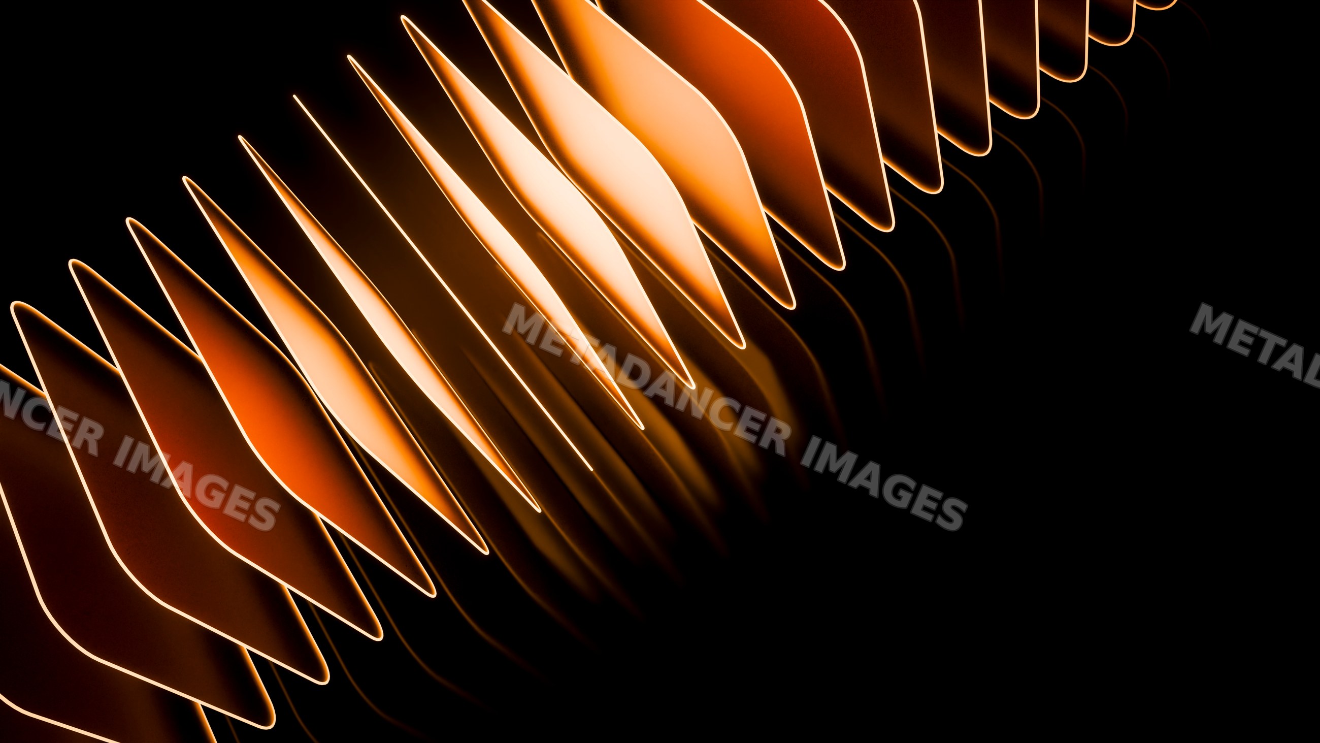 Abstract orange curved shapes with glowing edges and wave pattern