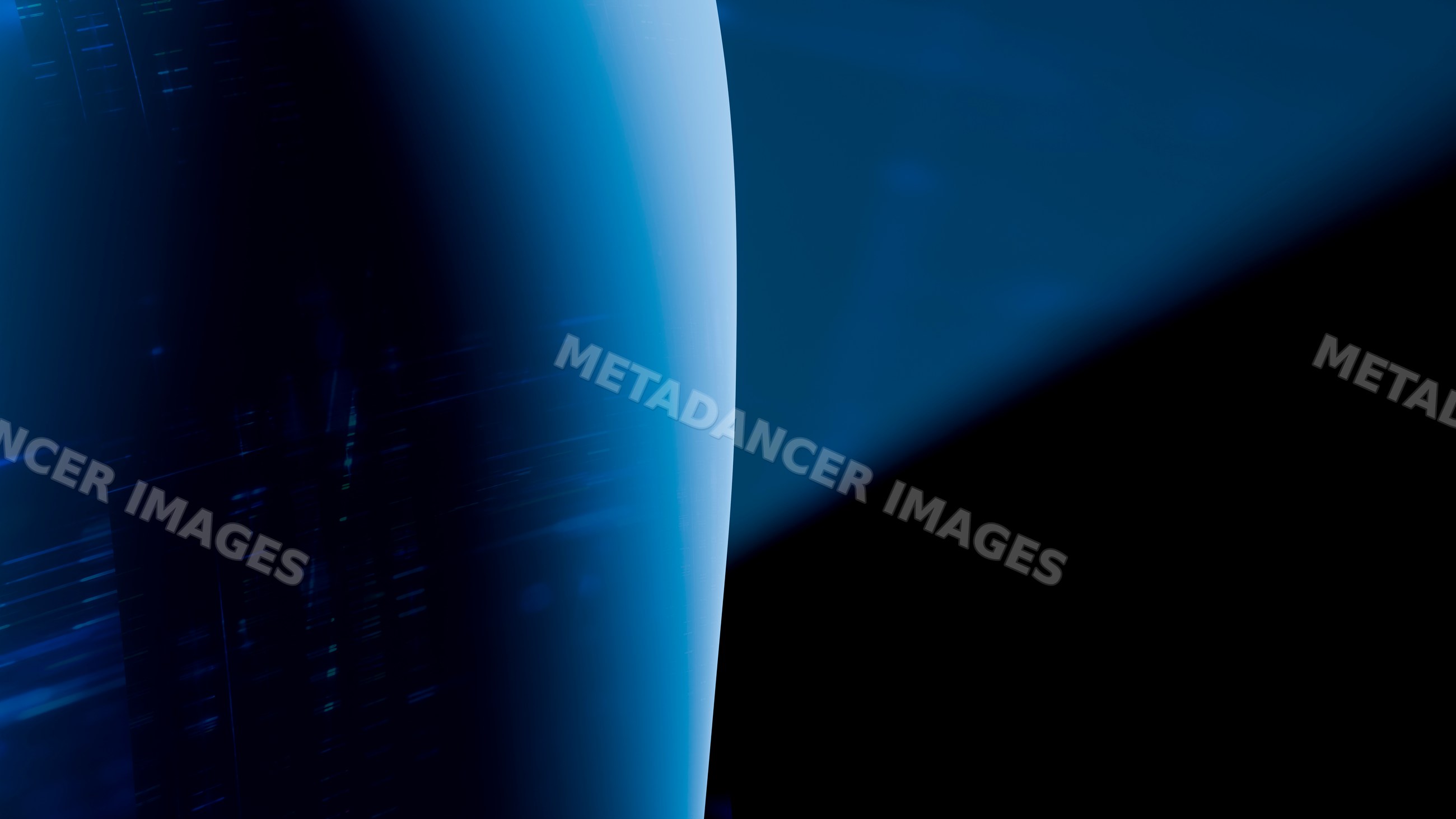 Blue light reflecting off a glossy curved surface in dark background