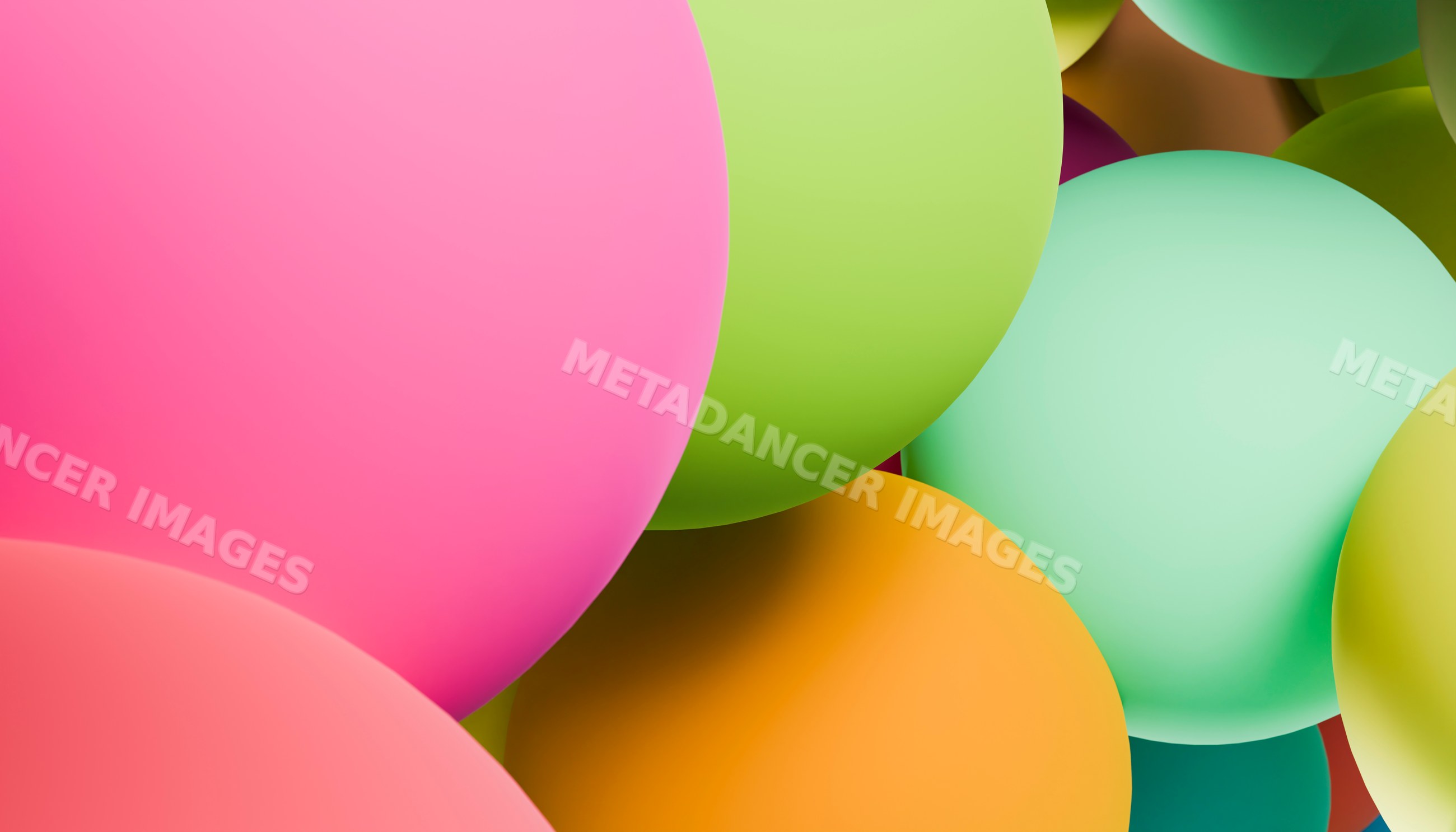 Digital rendering of overlapping colorful pastel spheres